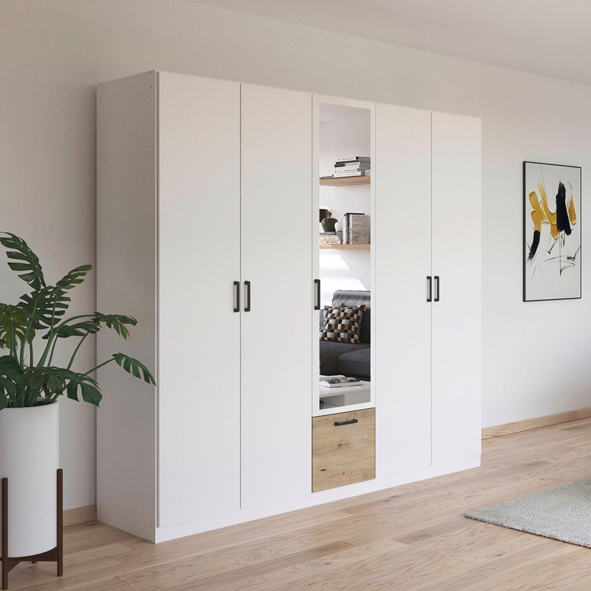 Rauch Bari 226cm 5 Door Combi Wardrobe - Alpine White and Artisan Oak