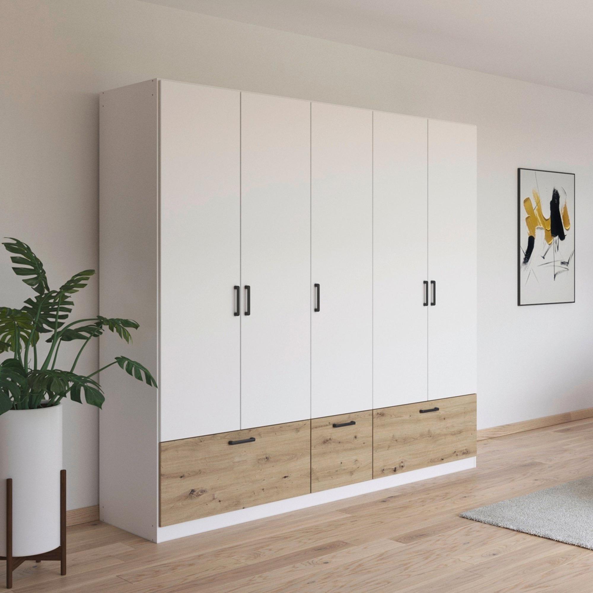Rauch Bari 226cm 5 Door Wardrobe with Drawers - Alpine White and Artisan Oak