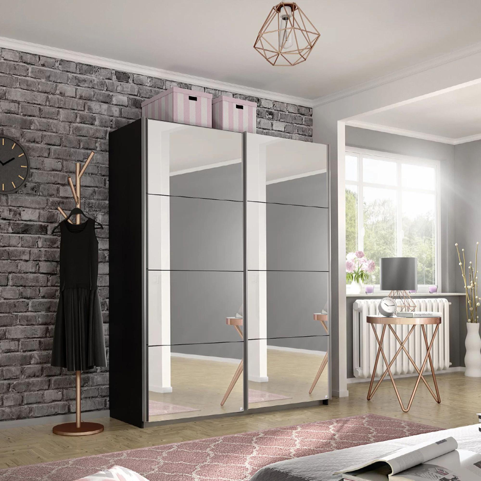 Rauch Belluno 136cm 2 Door Sliding Mirrored Wardrobe - Metallic Dark Grey