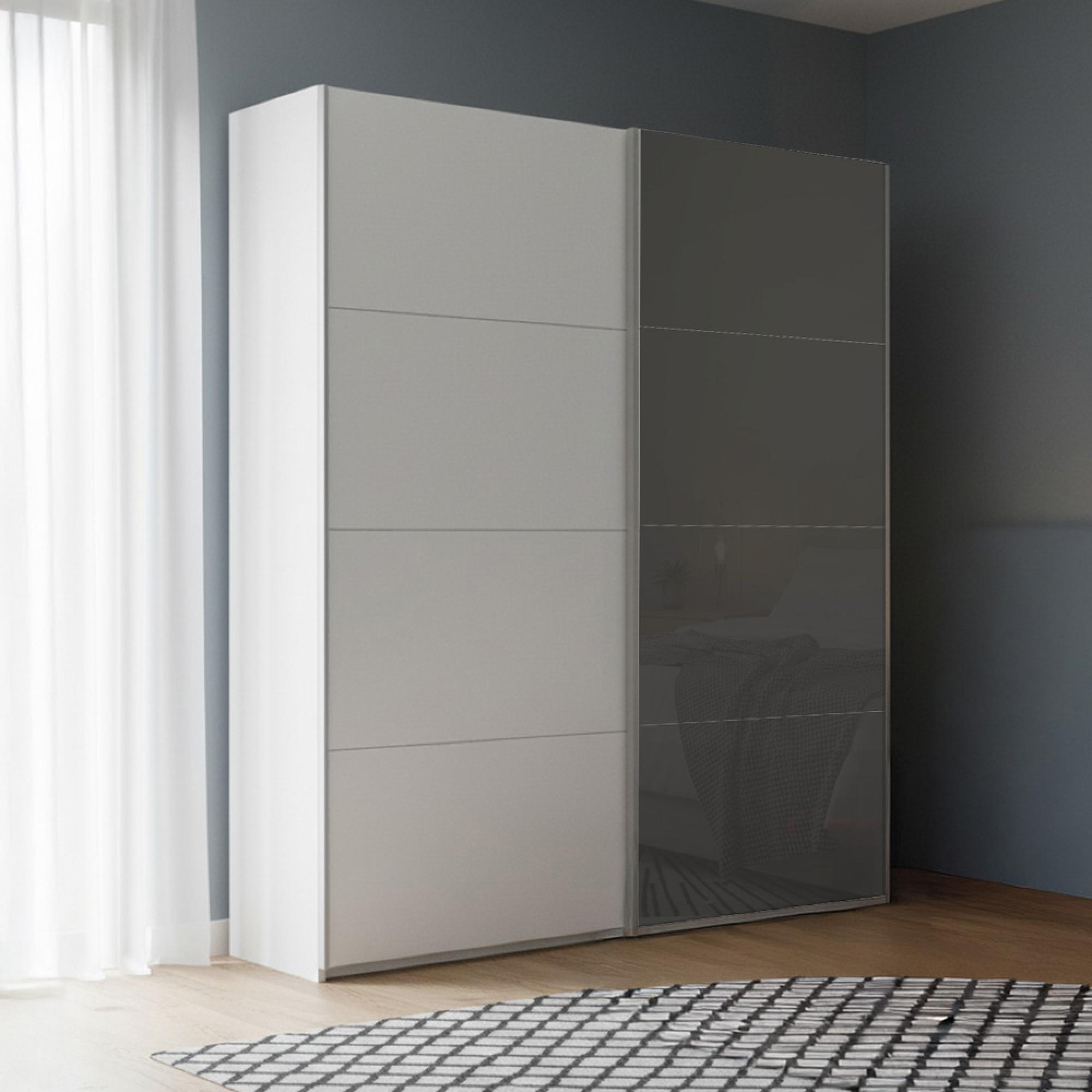 Rauch Beluga Extra 137cm 2 Door Sliding Wardrobe - Alpine White and Basalt Glass Front