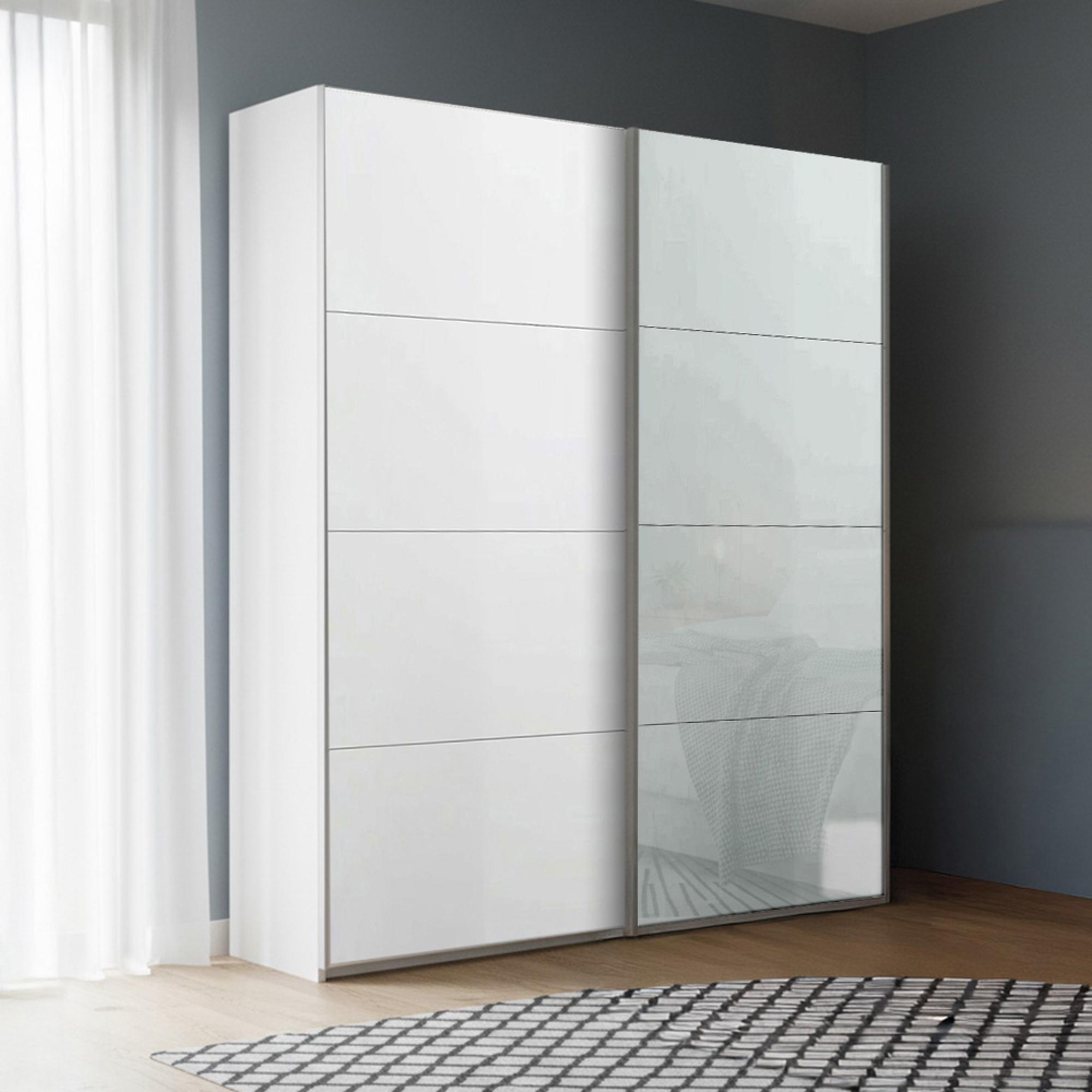Rauch Beluga Extra 137cm 2 Door Sliding Wardrobe - Alpine White and Silk Grey Glass Front