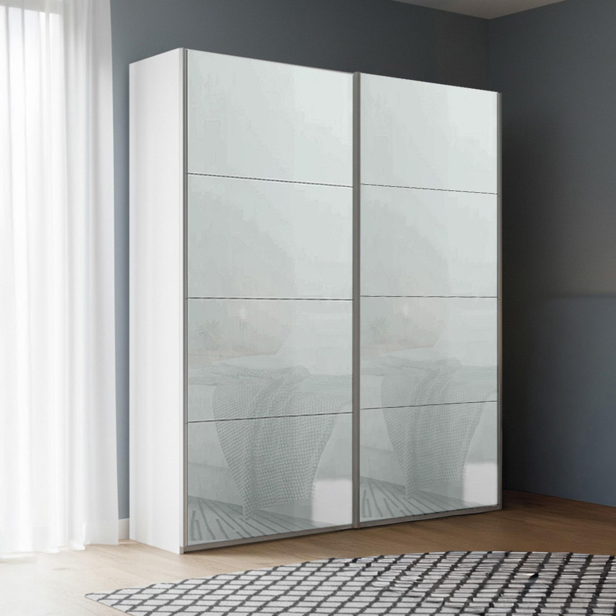 Rauch Beluga Extra 137cm 2 Door Sliding Wardrobe - Alpine White and Silk Grey Glass
