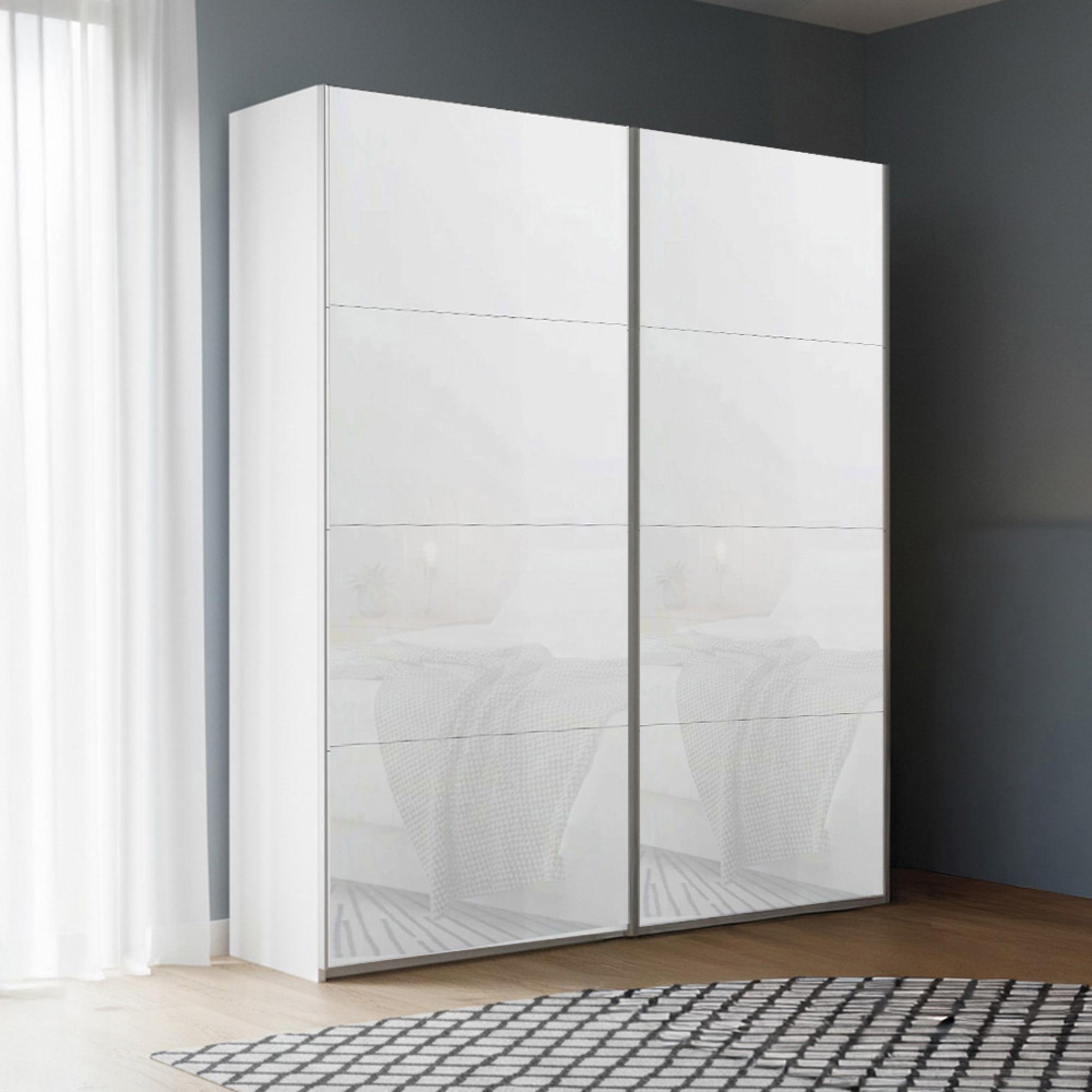 Rauch Beluga Extra 137cm 2 Door Sliding Wardrobe - Alpine White and White Glass