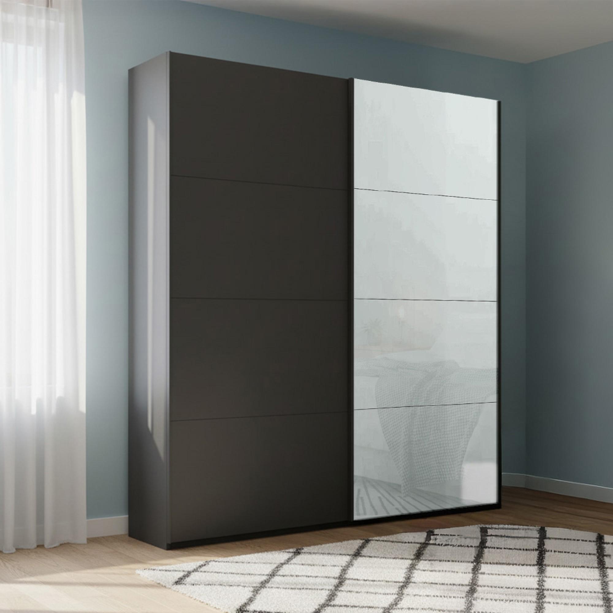 Rauch Beluga Extra 137cm 2 Door Sliding Wardrobe - Graphite and Silk Grey Glass Front