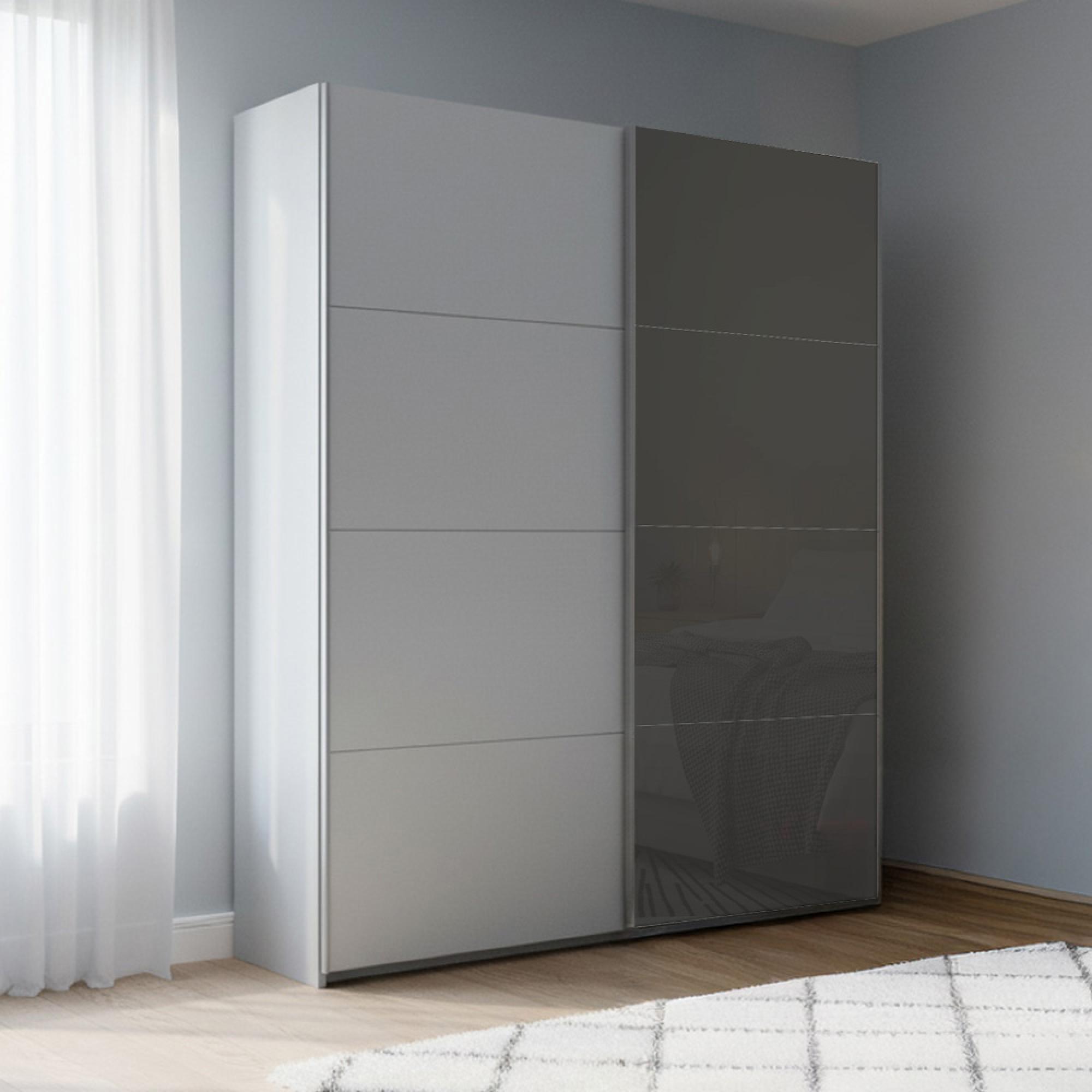 Rauch Beluga Extra 137cm 2 Door Sliding Wardrobe - Silk Grey and Basalt Glass Front