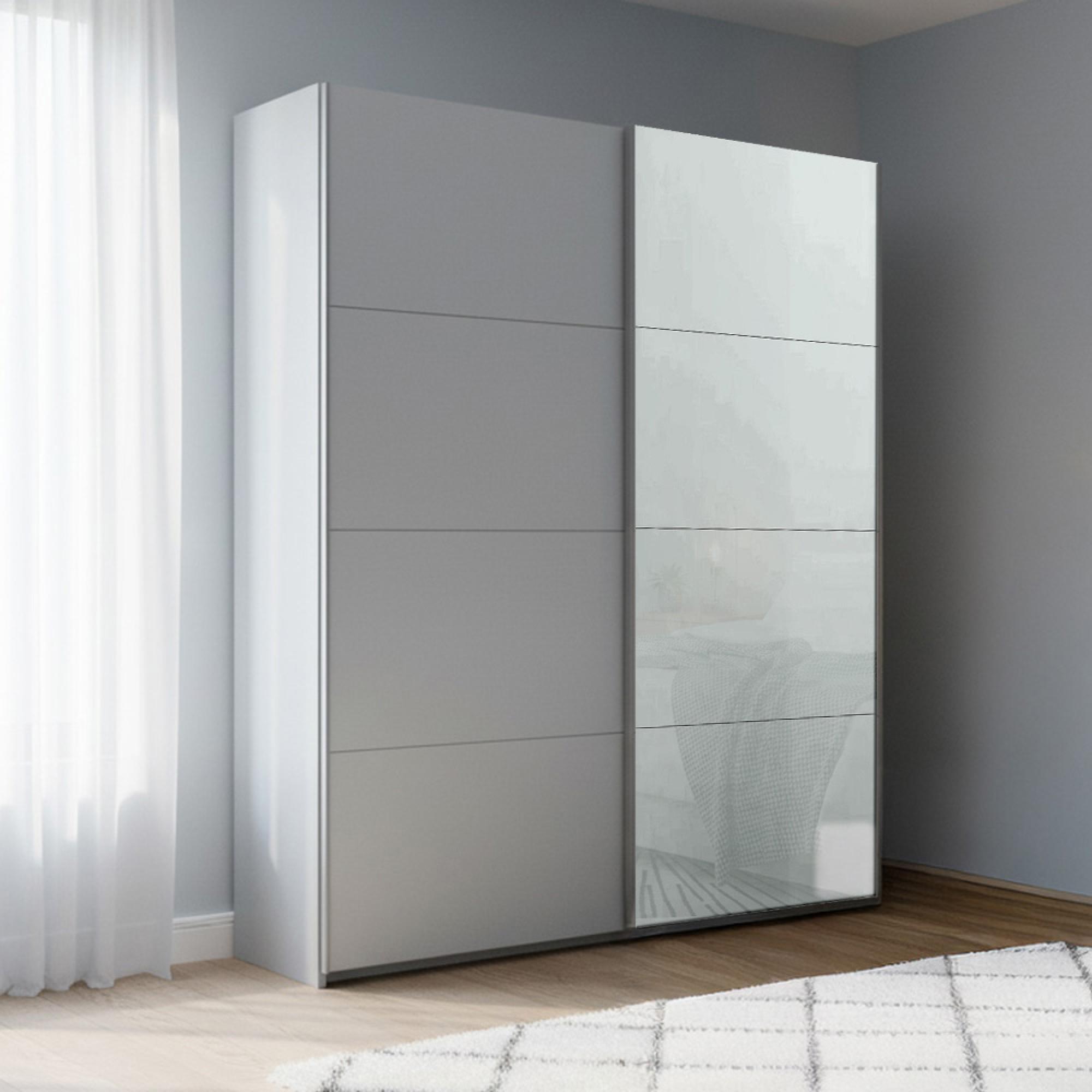 Rauch Beluga Extra 137cm 2 Door Sliding Wardrobe - Silk Grey and Silk Grey Glass Front