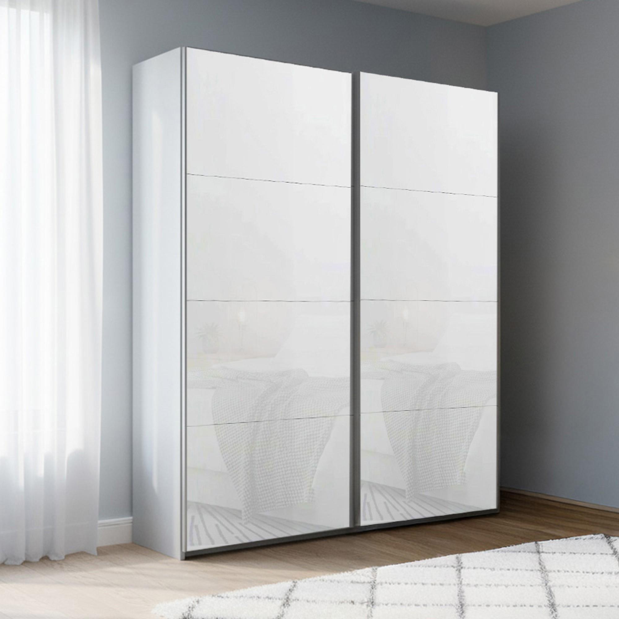 Rauch Beluga Extra 137cm 2 Door Sliding Wardrobe - Silk Grey and White Glass