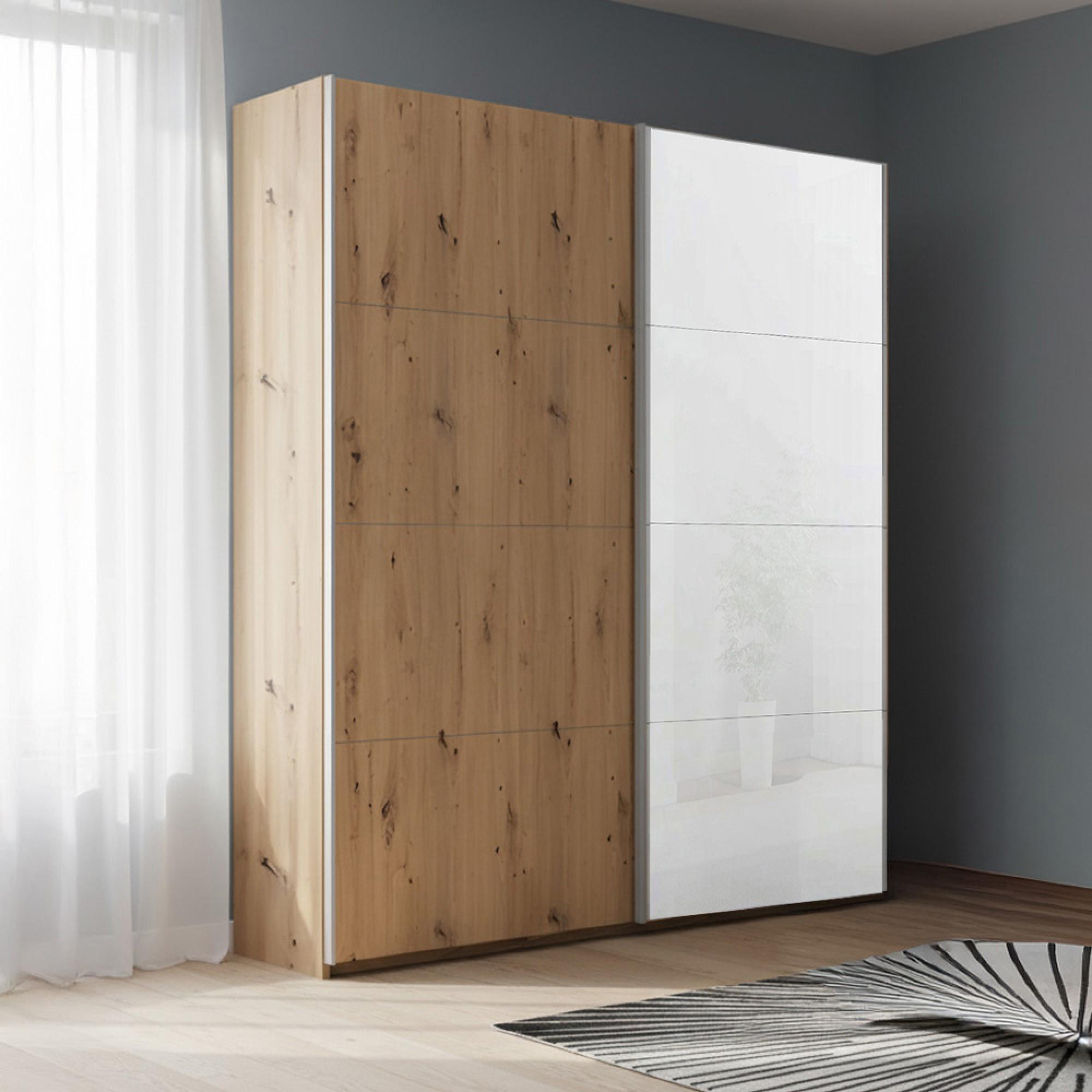 Rauch Beluga Extra 137cm 2 Door Sliding Wardrobe - White High Gloss and Artisan Oak Front