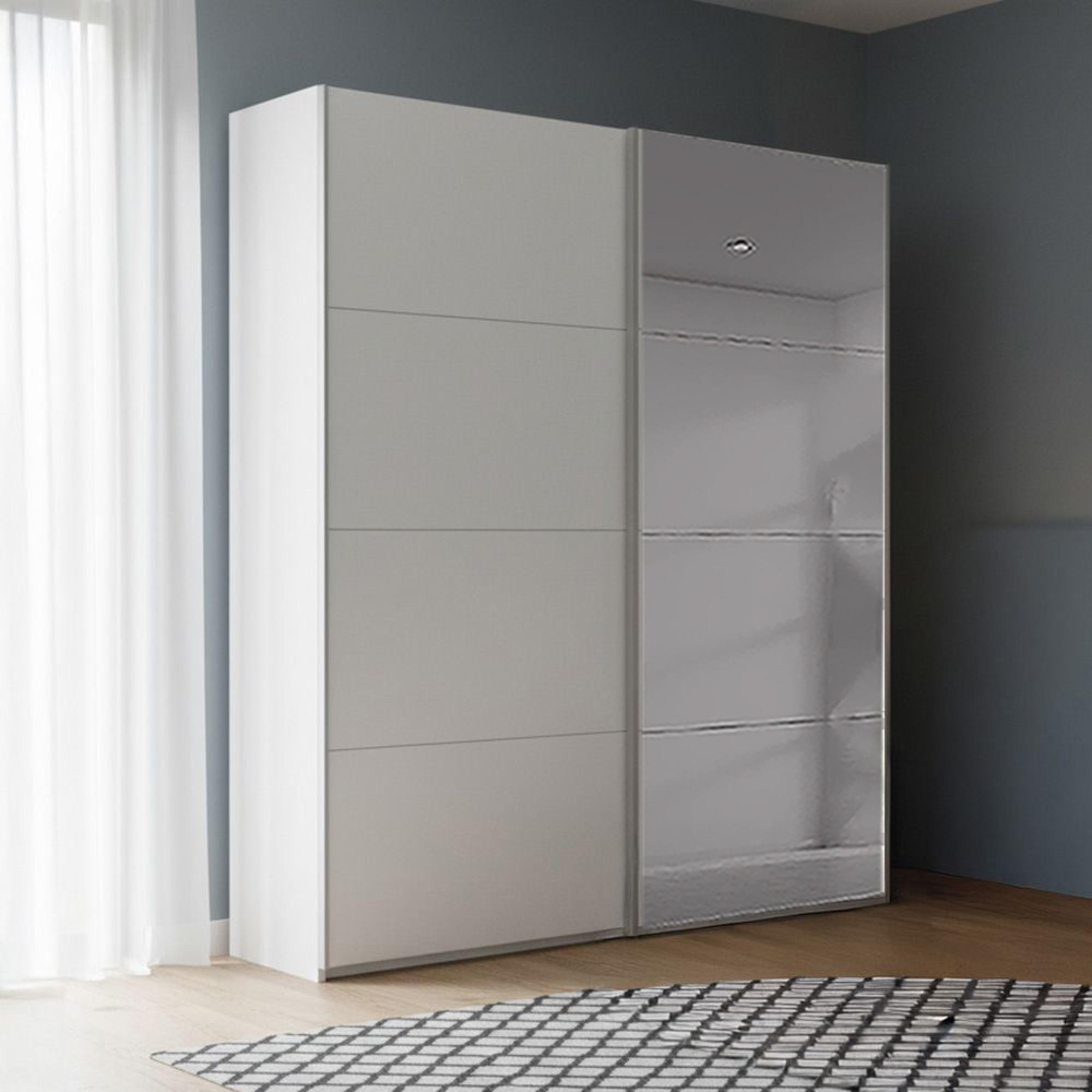 Rauch Beluga Extra 137cm 2 Door Sliding Wardrobe with Grey Mirror - Alpine White