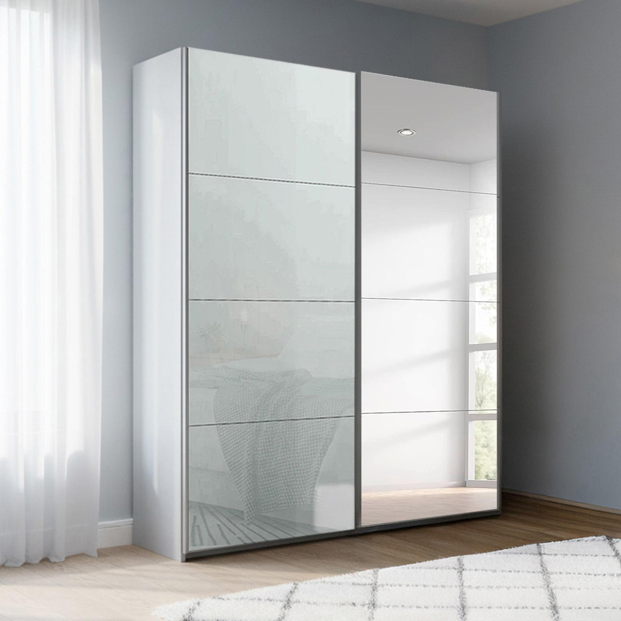 Rauch Beluga Extra 137cm 2 Door Sliding Wardrobe with Mirror - Silk Grey and Silk Grey Glass