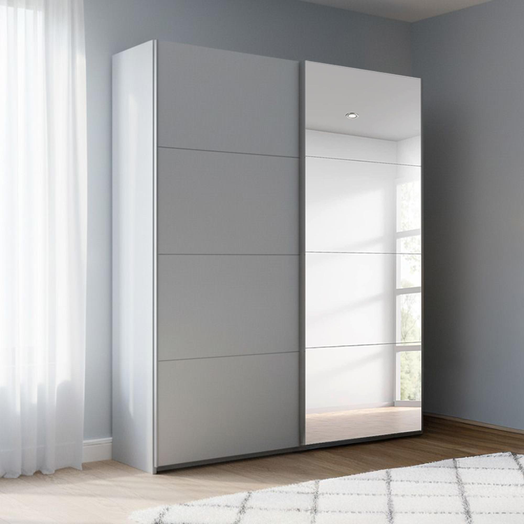 Rauch Beluga Extra 137cm 2 Door Sliding Wardrobe with Mirror - Silk Grey