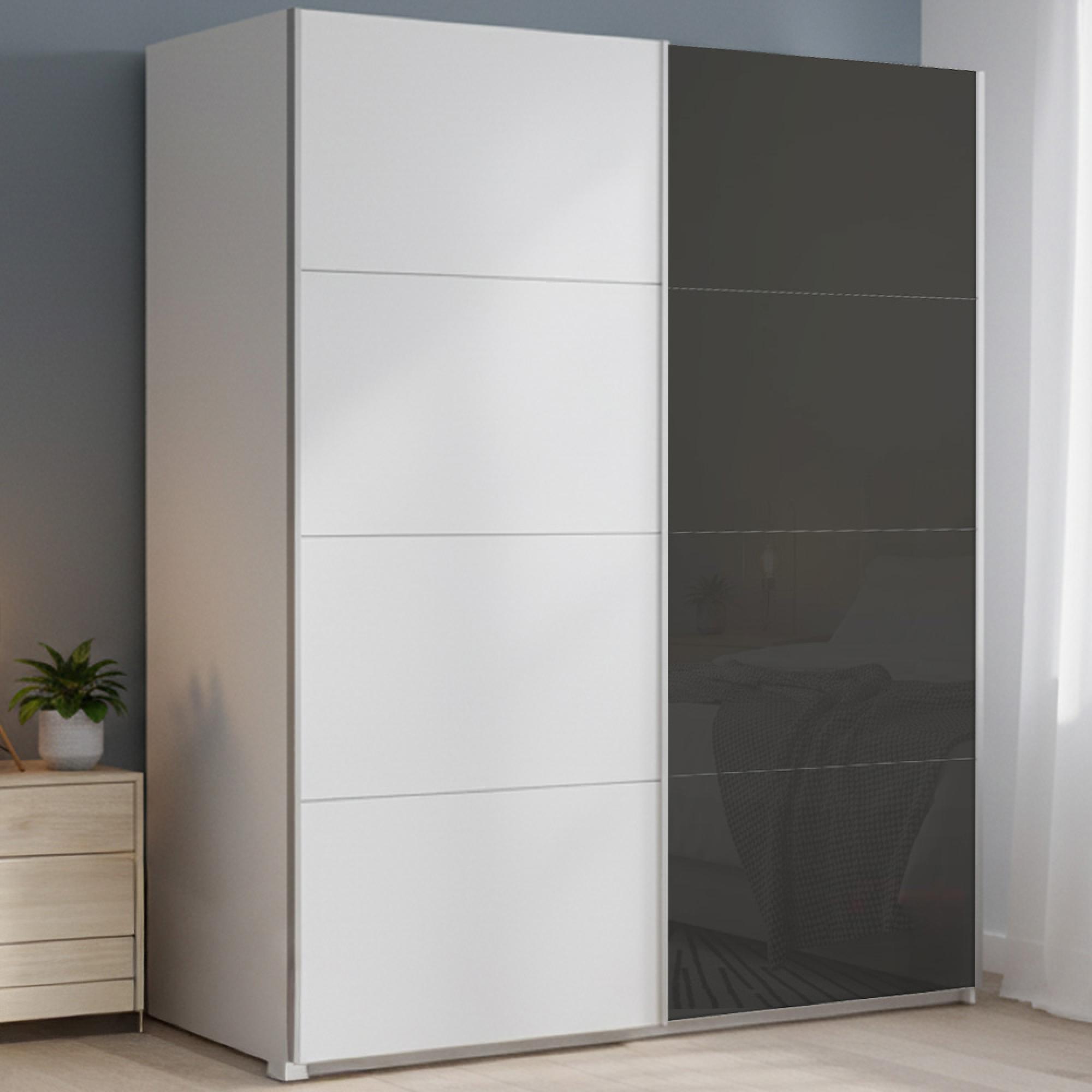 Rauch Beluga Extra 181cm 2 Door Sliding Wardrobe - Alpine White and Basalt Glass Front