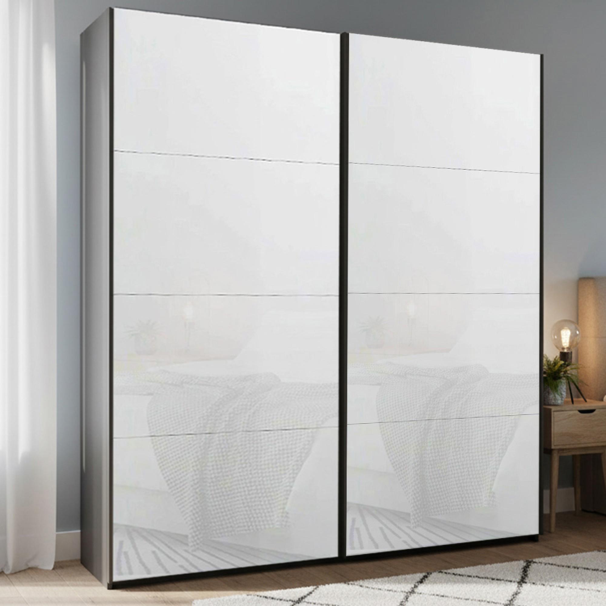 Rauch Beluga Extra 181cm 2 Door Sliding Wardrobe - Graphite and White Glass