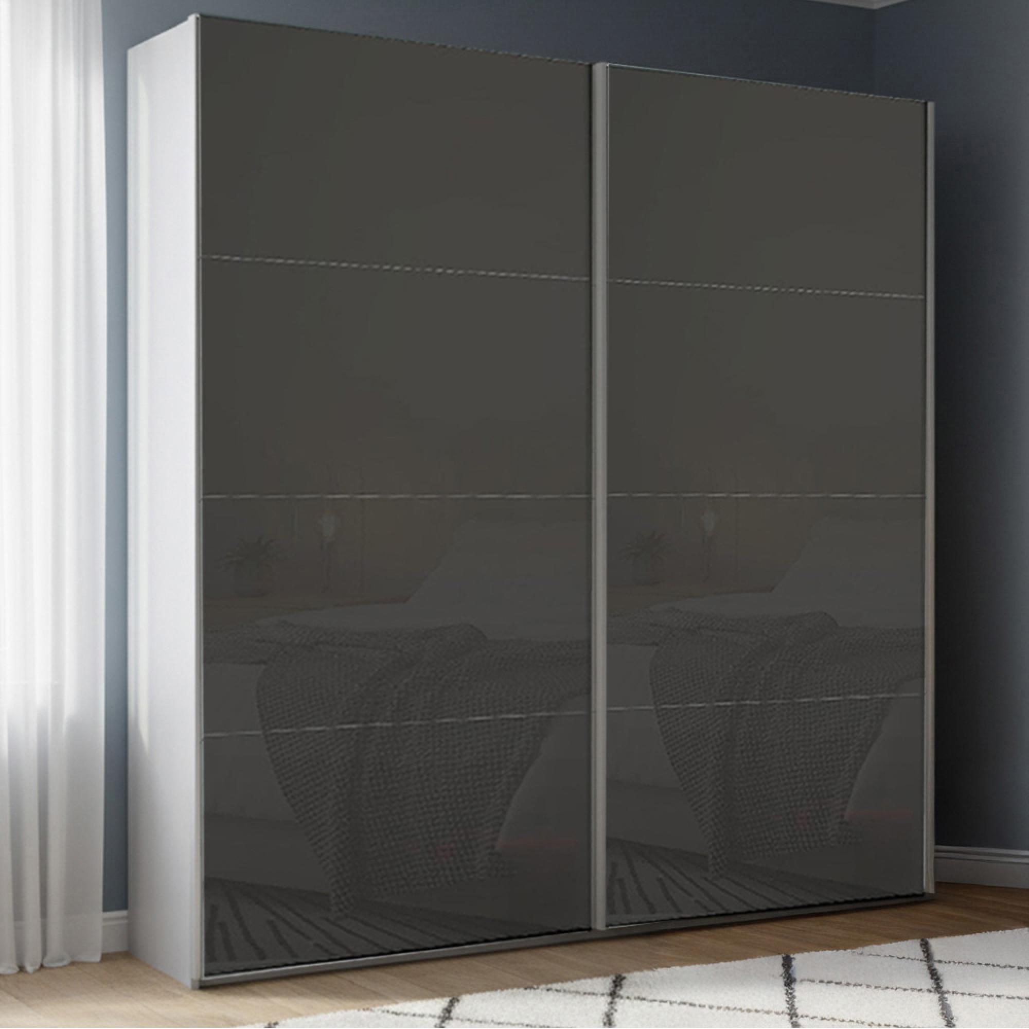 Rauch Beluga Extra 181cm 2 Door Sliding Wardrobe - Silk Grey and Basalt Glass