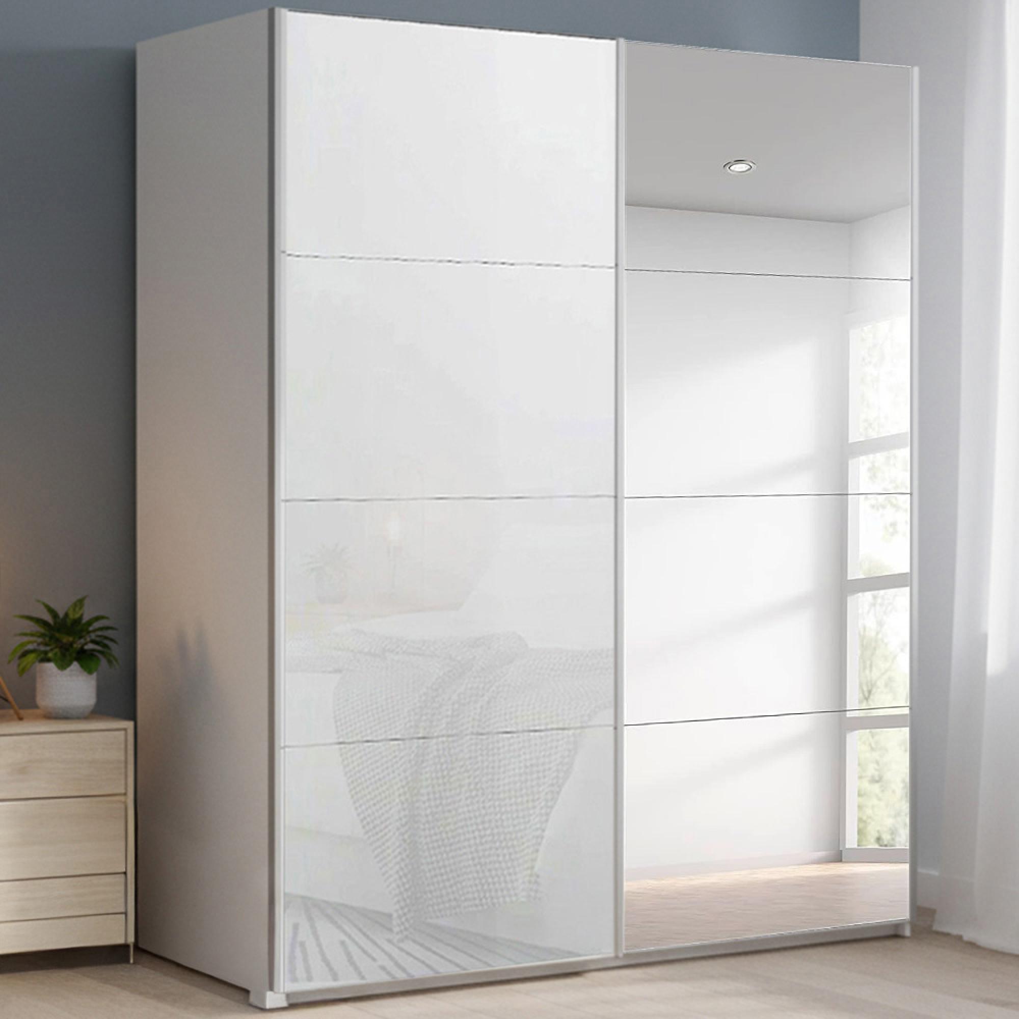 Rauch Beluga Extra 181cm 2 Door Sliding Wardrobe with Mirror - Alpine White and White Glass