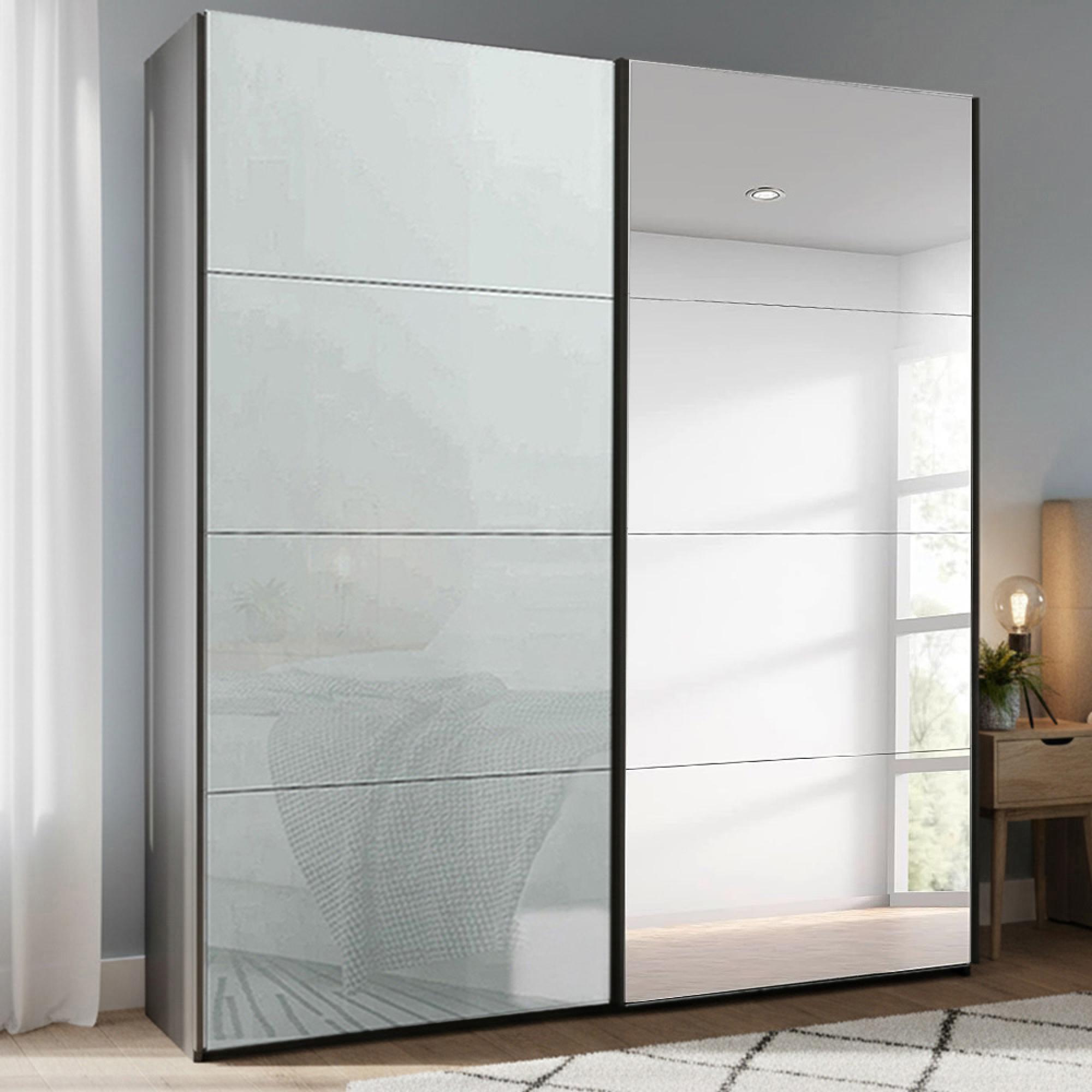 Rauch Beluga Extra 181cm 2 Door Sliding Wardrobe with Mirror - Graphite and Silk Grey Glass