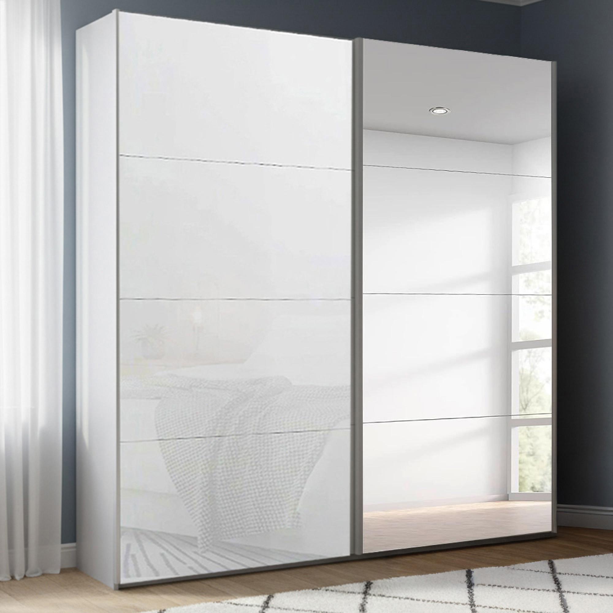 Rauch Beluga Extra 181cm 2 Door Sliding Wardrobe with Mirror - Silk Grey and White Glass