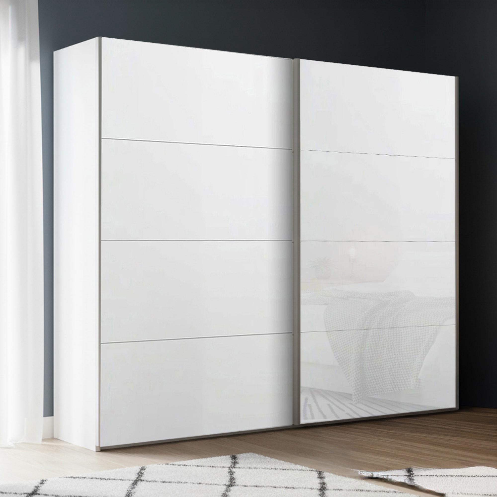 Rauch Beluga Extra 226cm 2 Door Sliding Wardrobe - Alpine White and White Glass Front