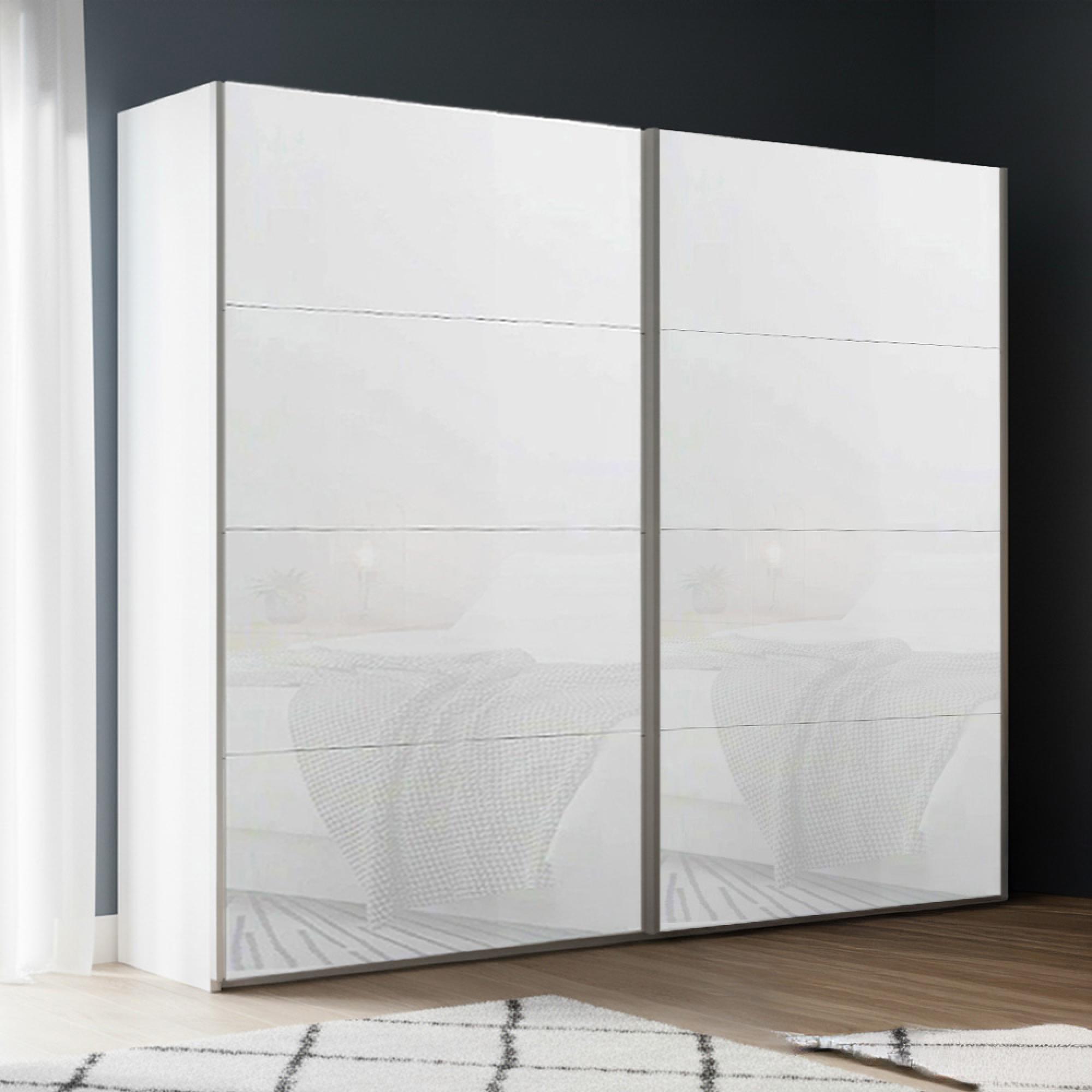 Rauch Beluga Extra 226cm 2 Door Sliding Wardrobe - Alpine White and White Glass