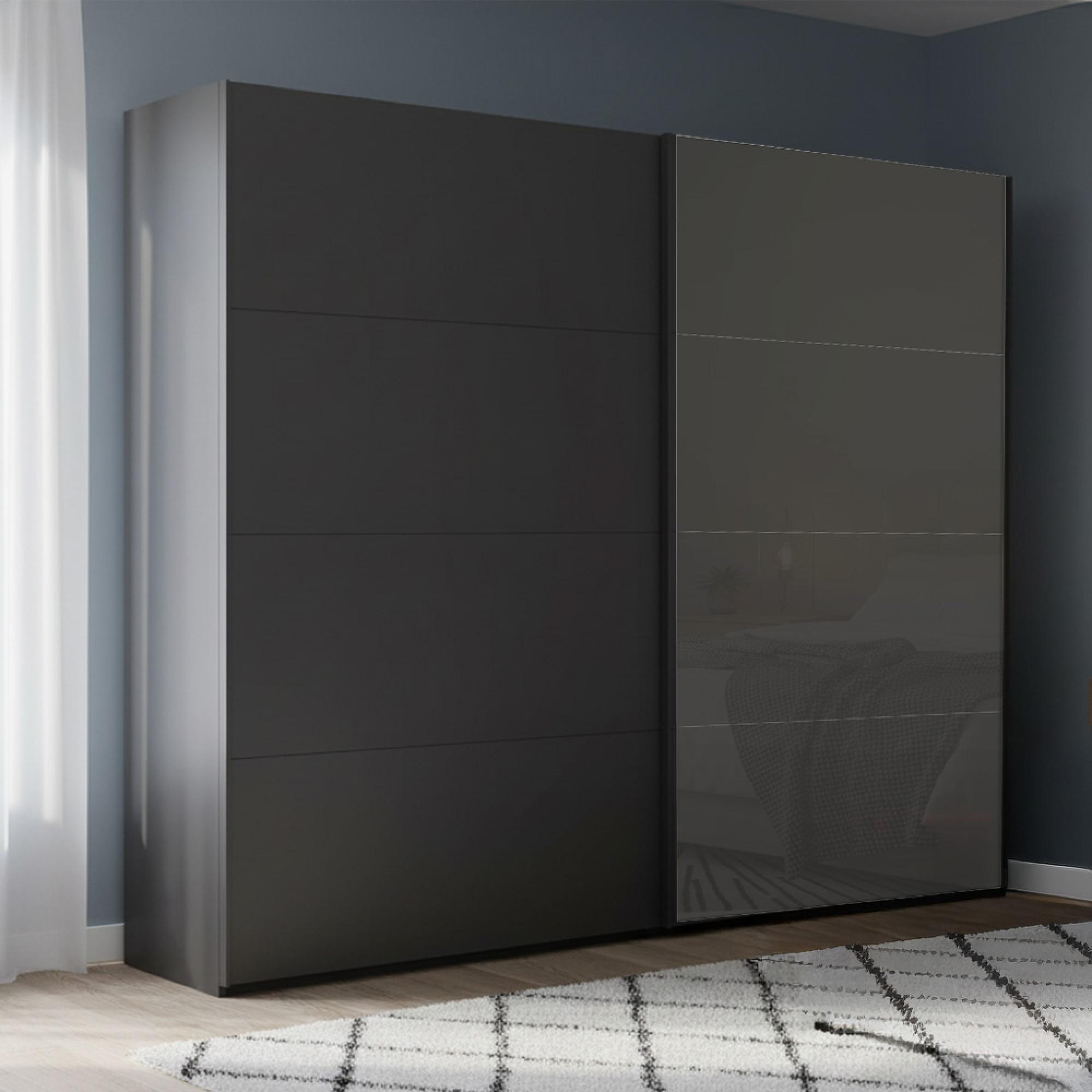 Rauch Beluga Extra 226cm 2 Door Sliding Wardrobe - Graphite and Basalt Glass Front