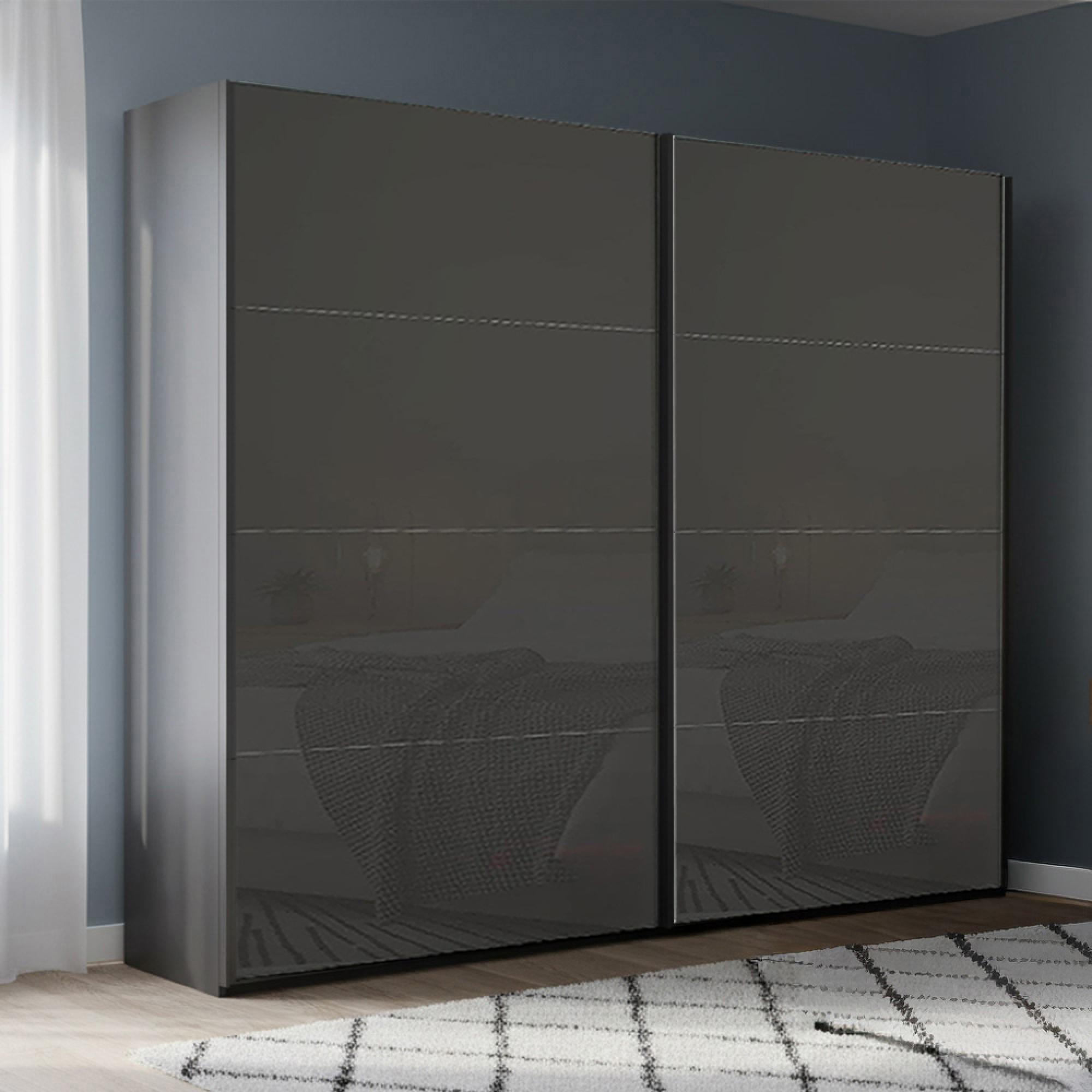 Rauch Beluga Extra 226cm 2 Door Sliding Wardrobe - Graphite and Basalt Glass