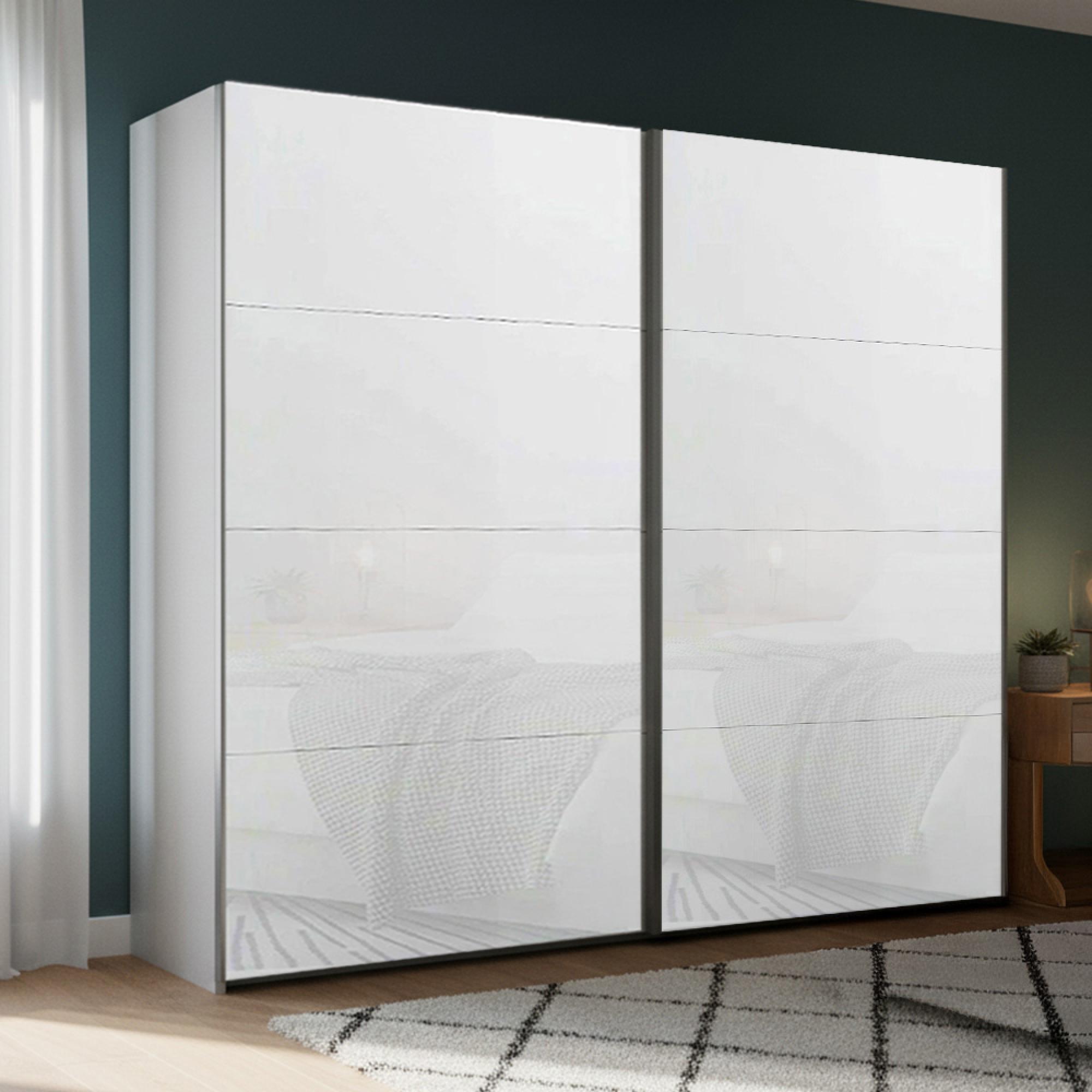 Rauch Beluga Extra 226cm 2 Door Sliding Wardrobe - Silk Grey and White Glass