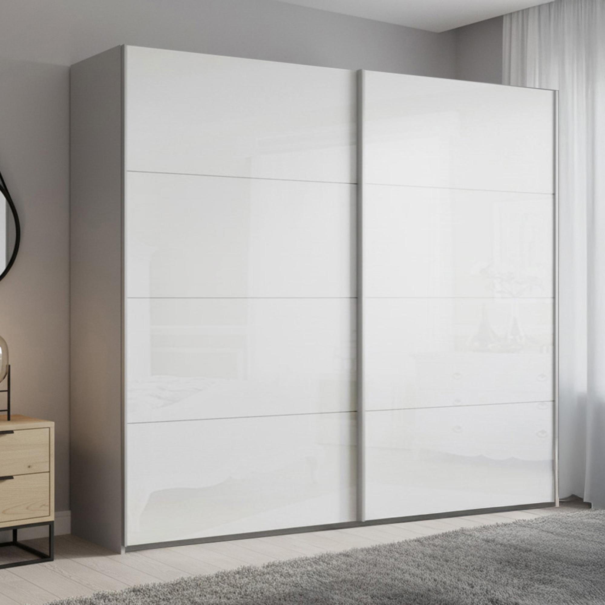 Rauch Beluga Extra 226cm 2 Door Sliding Wardrobe - Silk Grey and White High Gloss