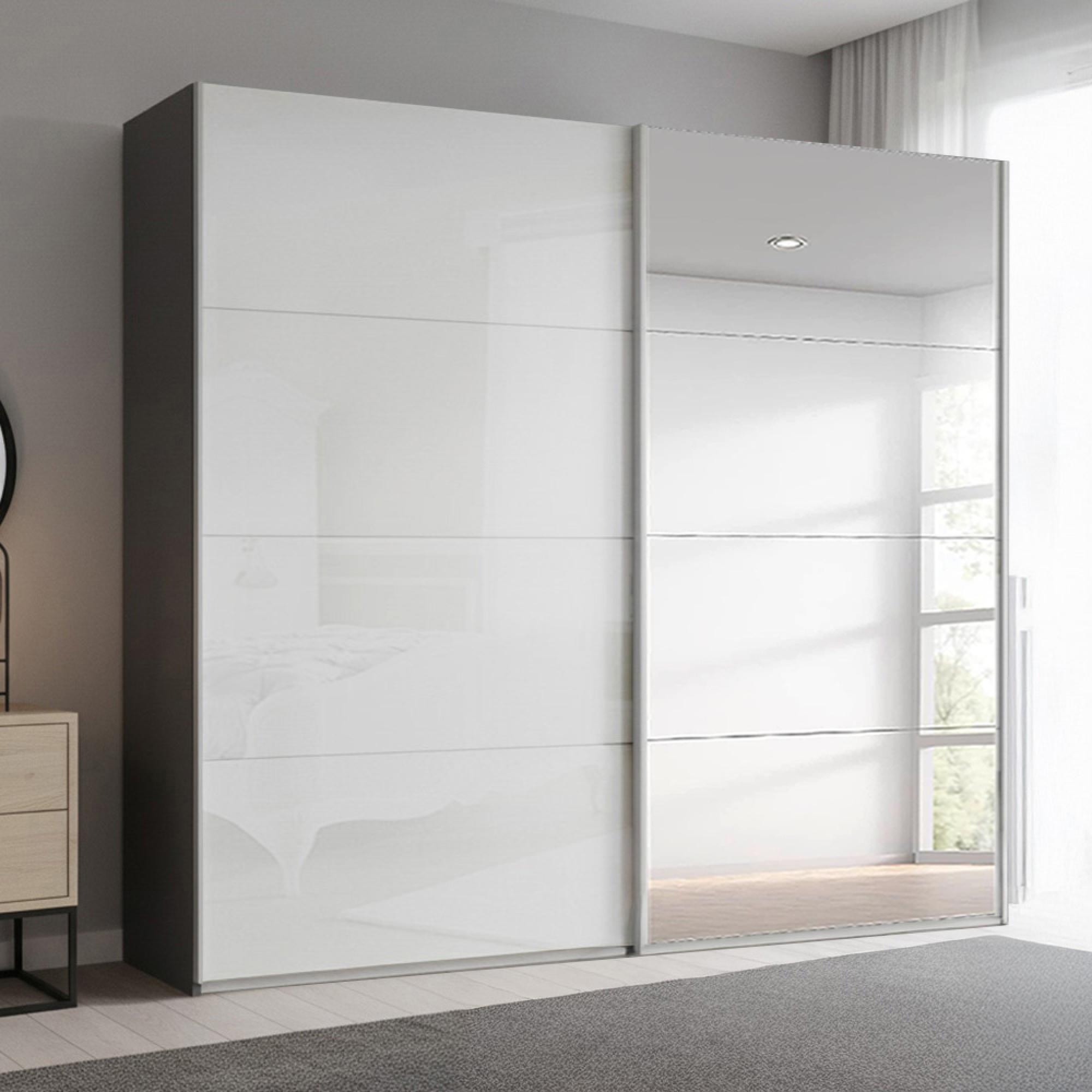Rauch Beluga Extra 226cm 2 Door Sliding Wardrobe with Mirror - Graphite and White High Gloss