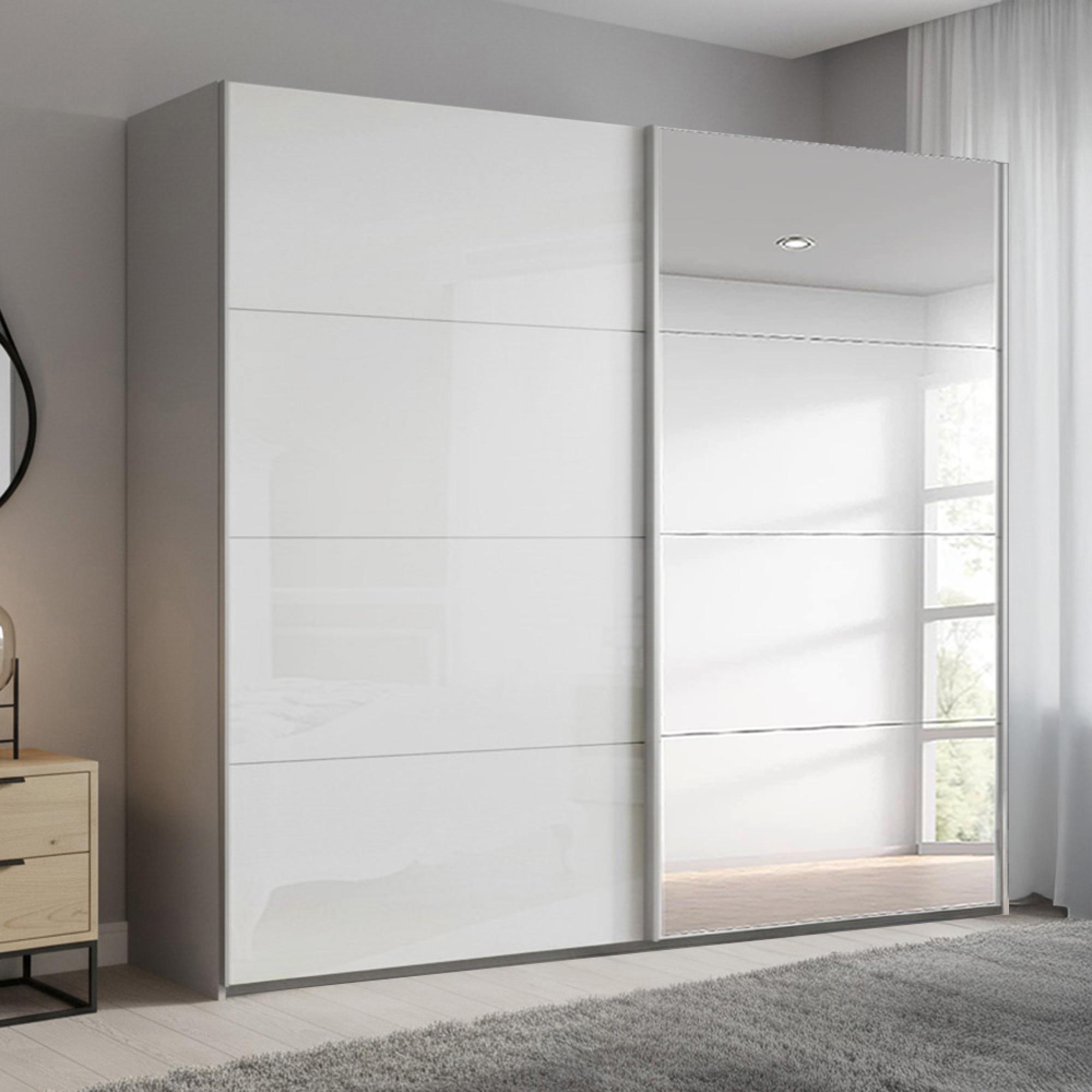 Rauch Beluga Extra 226cm 2 Door Sliding Wardrobe with Mirror - Silk Grey and White High Gloss