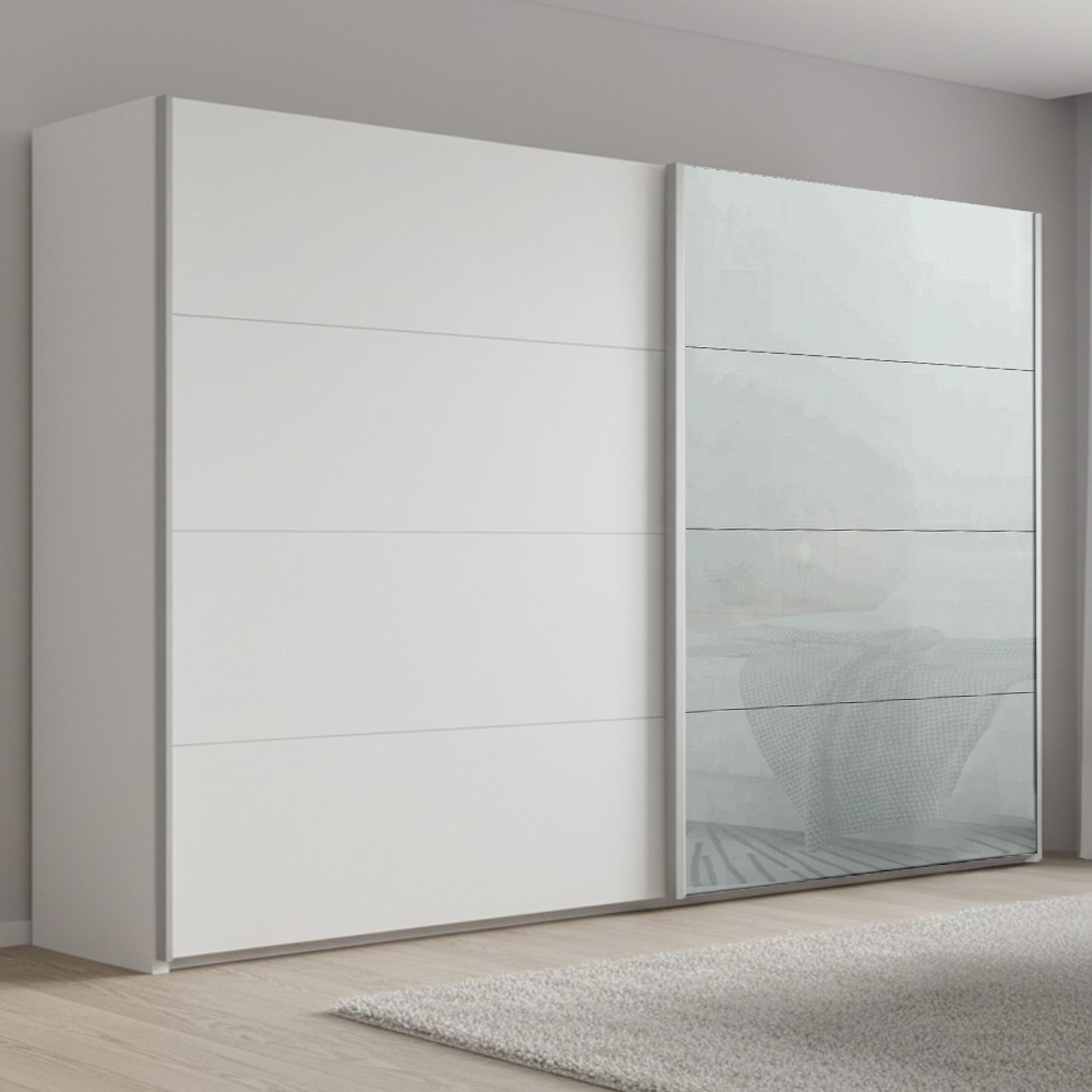 Rauch Beluga Extra 271cm 2 Door Sliding Wardrobe - Alpine White and Silk Grey Glass Front