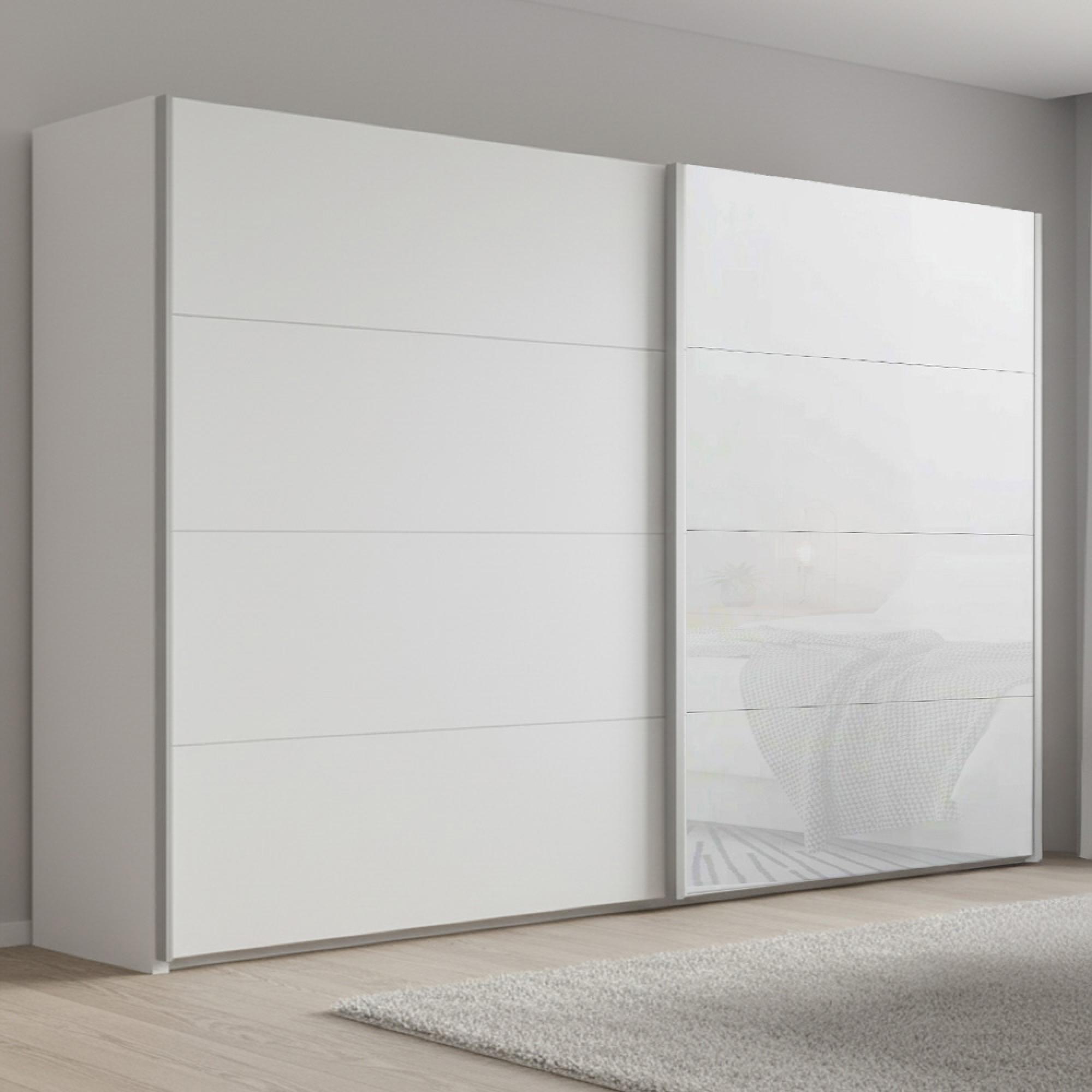 Rauch Beluga Extra 271cm 2 Door Sliding Wardrobe - Alpine White and White Glass