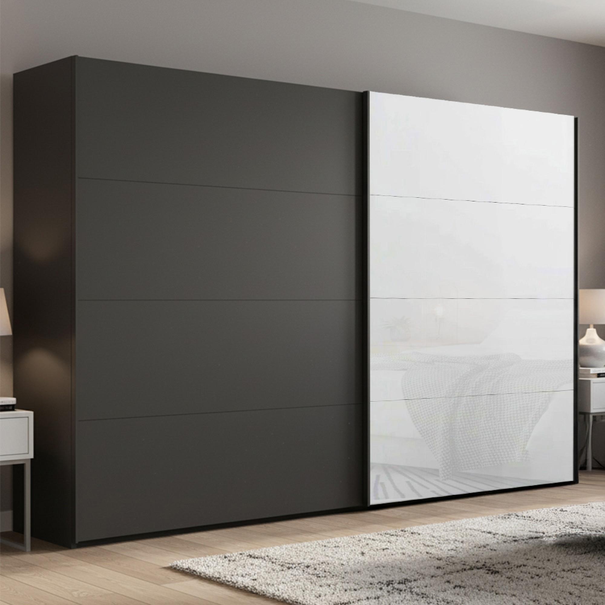 Rauch Beluga Extra 271cm 2 Door Sliding Wardrobe - Graphite and White Glass Front