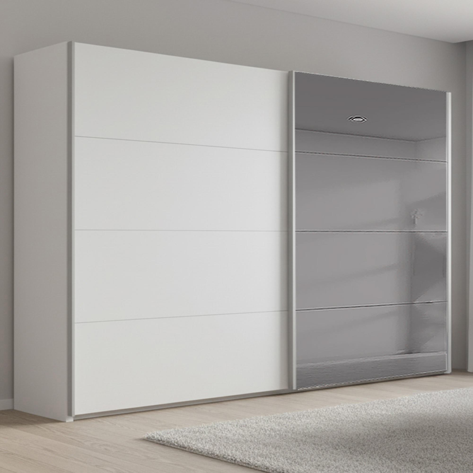 Rauch Beluga Extra 271cm 2 Door Sliding Wardrobe with Grey Mirror - Alpine White