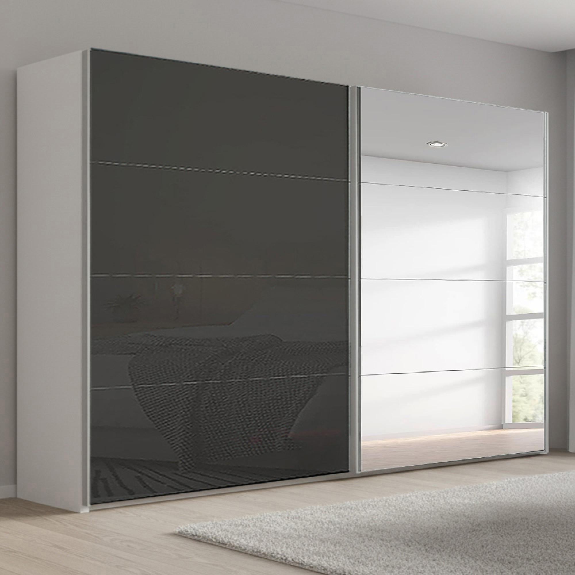 Rauch Beluga Extra 271cm 2 Door Sliding Wardrobe with Mirror - Alpine White and Basalt Glass