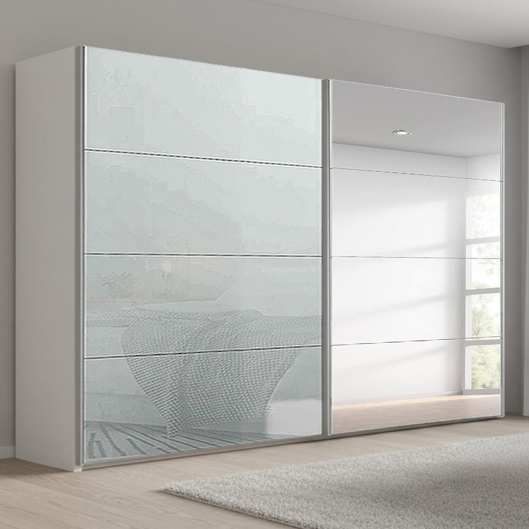 Rauch Beluga Extra 271cm 2 Door Sliding Wardrobe with Mirror - Alpine White and Silk Grey Glass