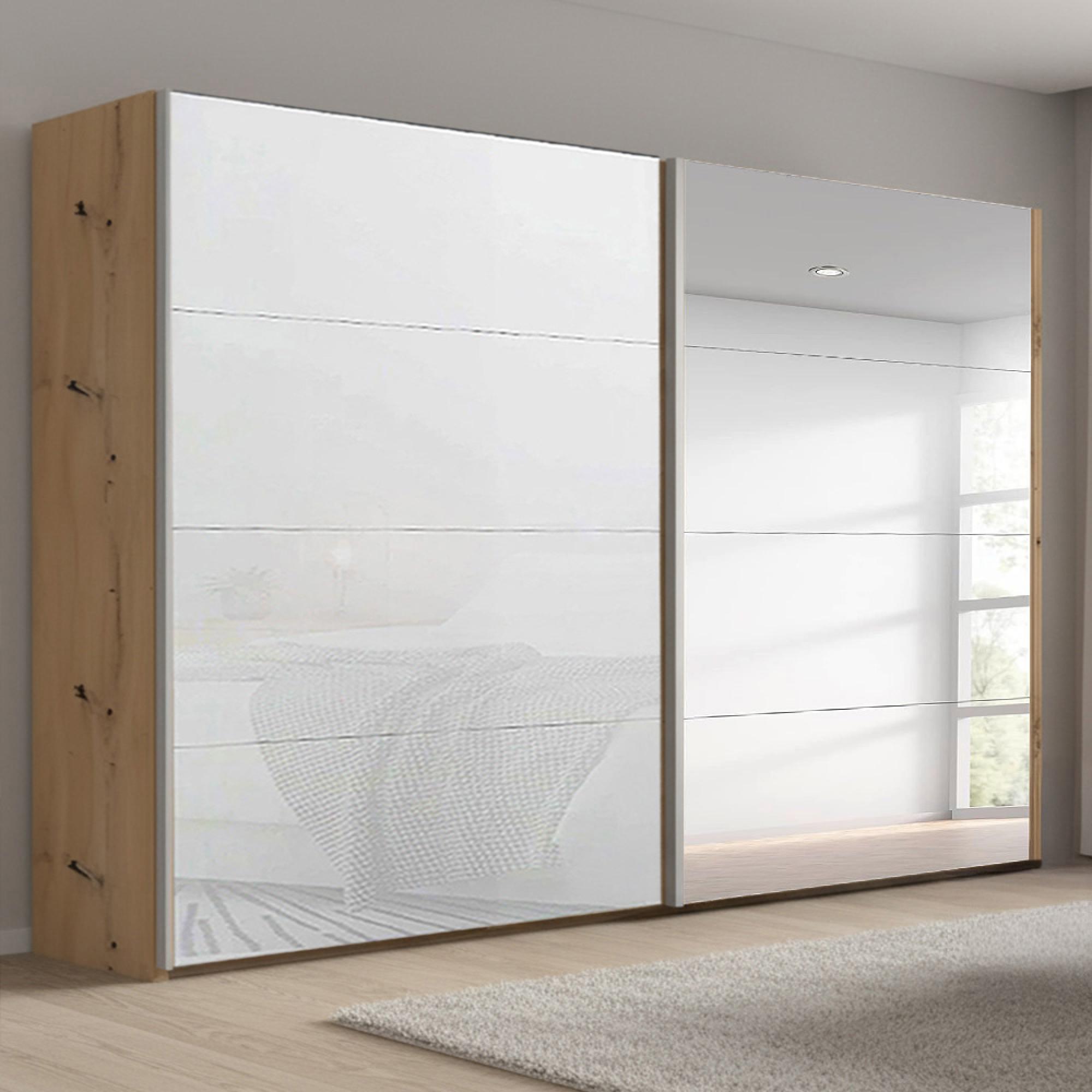 Rauch Beluga Extra 271cm 2 Door Sliding Wardrobe with Mirror - Artisan Oak and White Glass