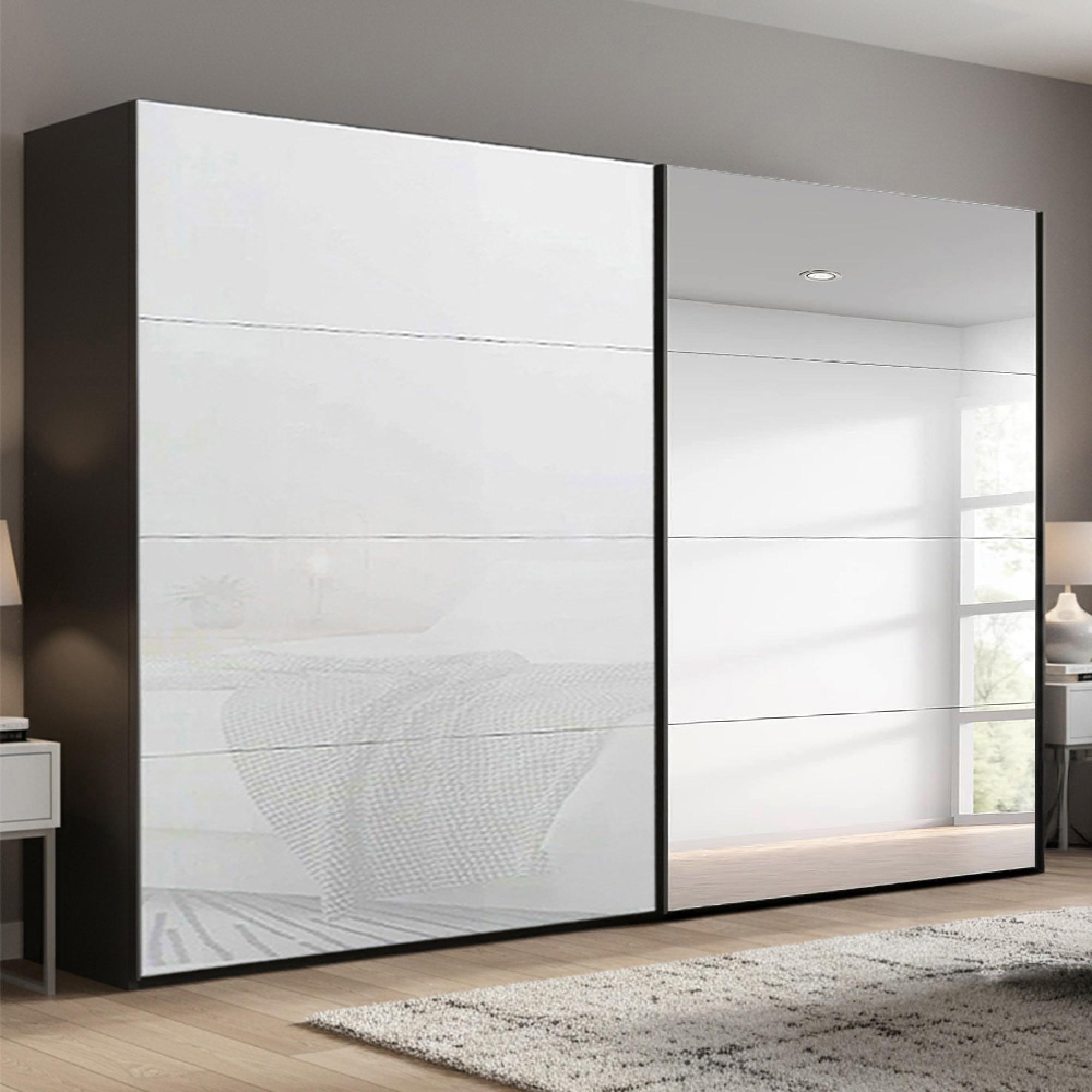 Rauch Beluga Extra 271cm 2 Door Sliding Wardrobe with Mirror - Graphite and White Glass