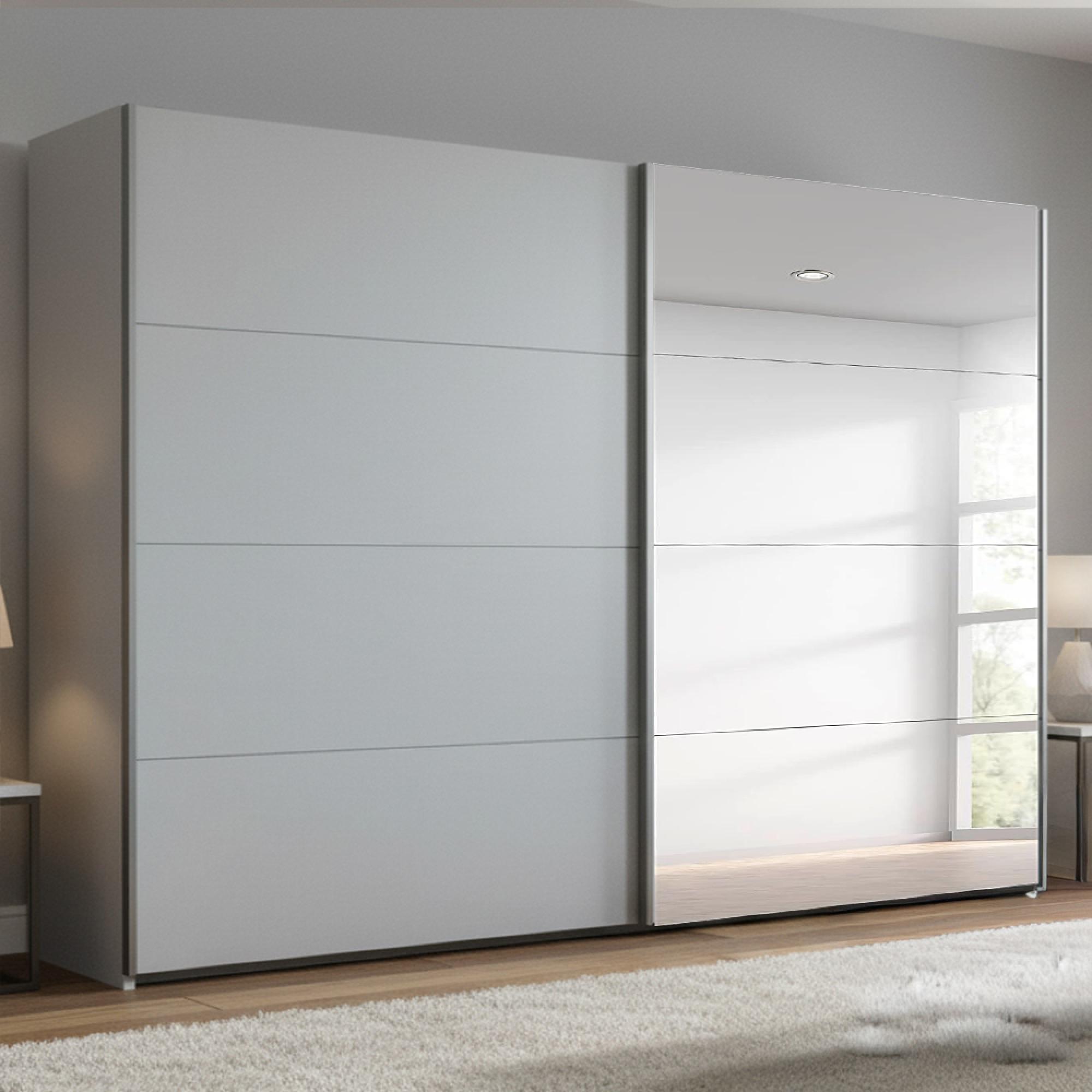 Rauch Beluga Extra 271cm 2 Door Sliding Wardrobe with Mirror - Silk Grey