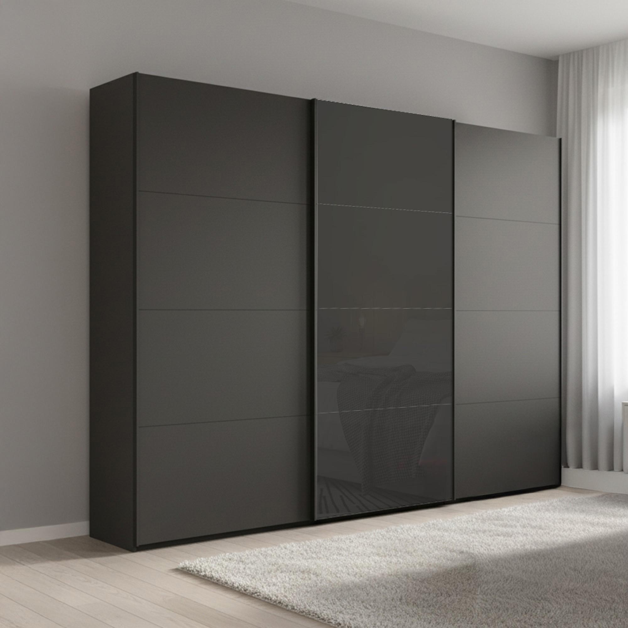 Rauch Beluga Extra 271cm 3 Door Sliding Wardrobe - Graphite and Basalt Glass Front