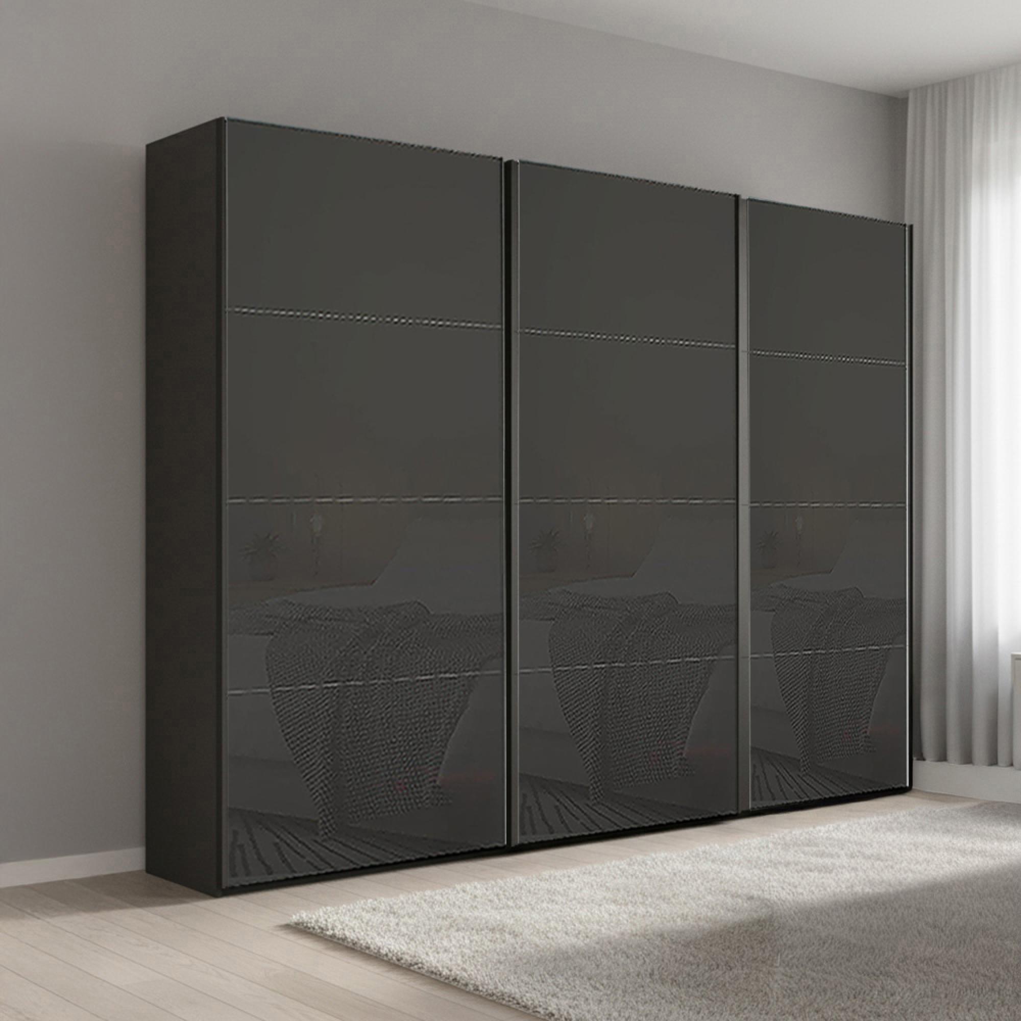 Rauch Beluga Extra 271cm 3 Door Sliding Wardrobe - Graphite and Basalt Glass