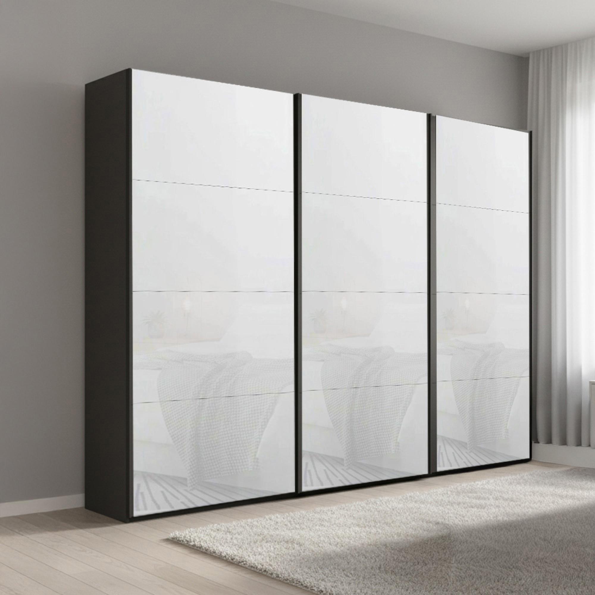 Rauch Beluga Extra 271cm 3 Door Sliding Wardrobe - Graphite and White Glass
