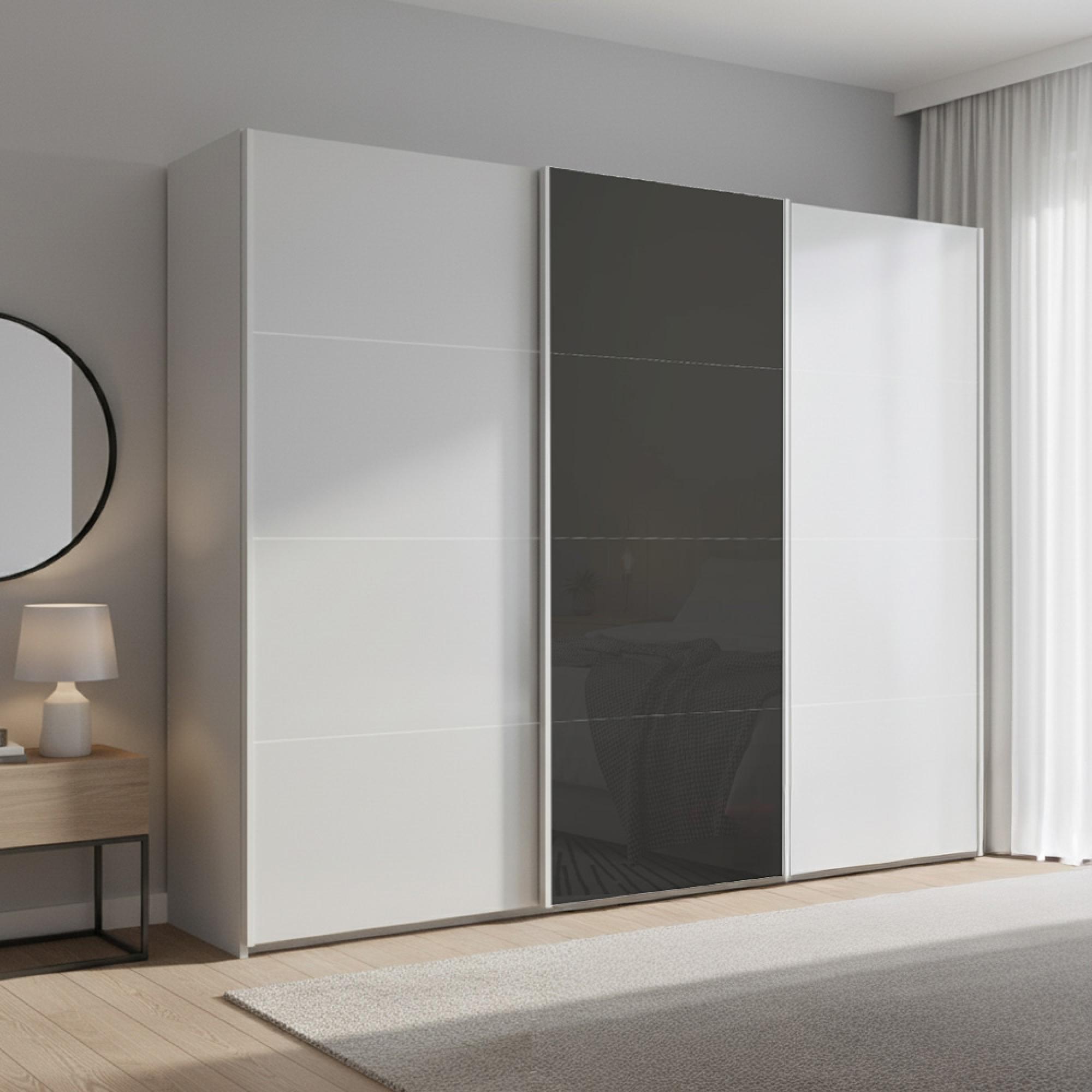 Rauch Beluga Extra 271cm 3 Door Sliding Wardrobe - Silk Grey and Basalt Glass Front