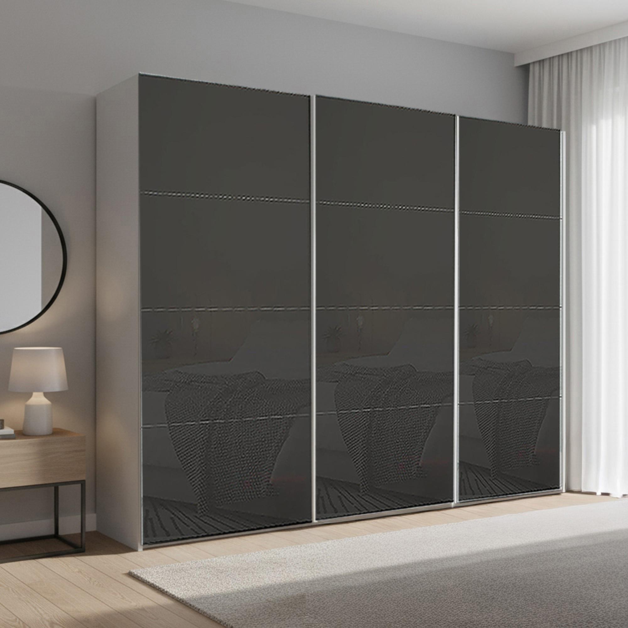 Rauch Beluga Extra 271cm 3 Door Sliding Wardrobe - Silk Grey and Basalt Glass