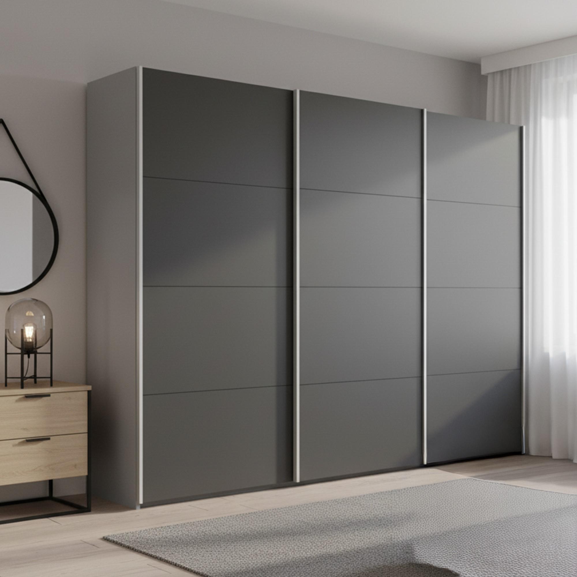 Rauch Beluga Extra 271cm 3 Door Sliding Wardrobe - Silk Grey and Graphite