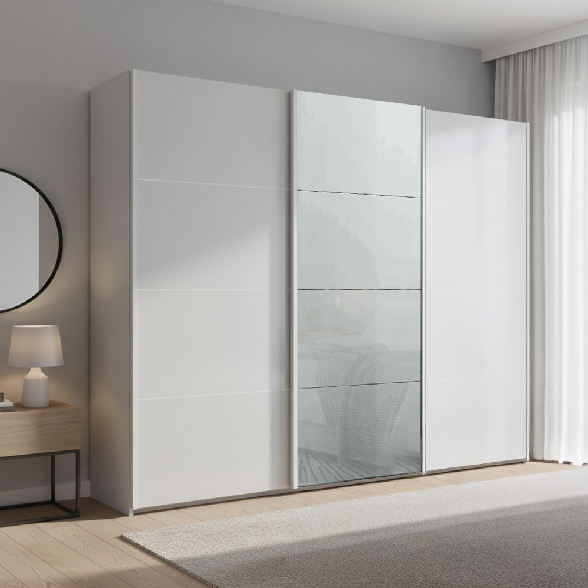 Rauch Beluga Extra 271cm 3 Door Sliding Wardrobe - Silk Grey and Silk Grey Glass Front