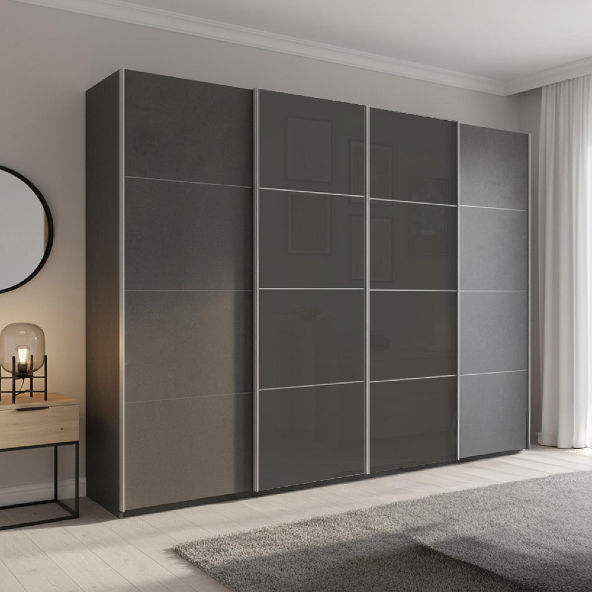Rauch Beluga Extra 271cm 4 Door Sliding Wardrobe - Graphite and Basalt Glass Front
