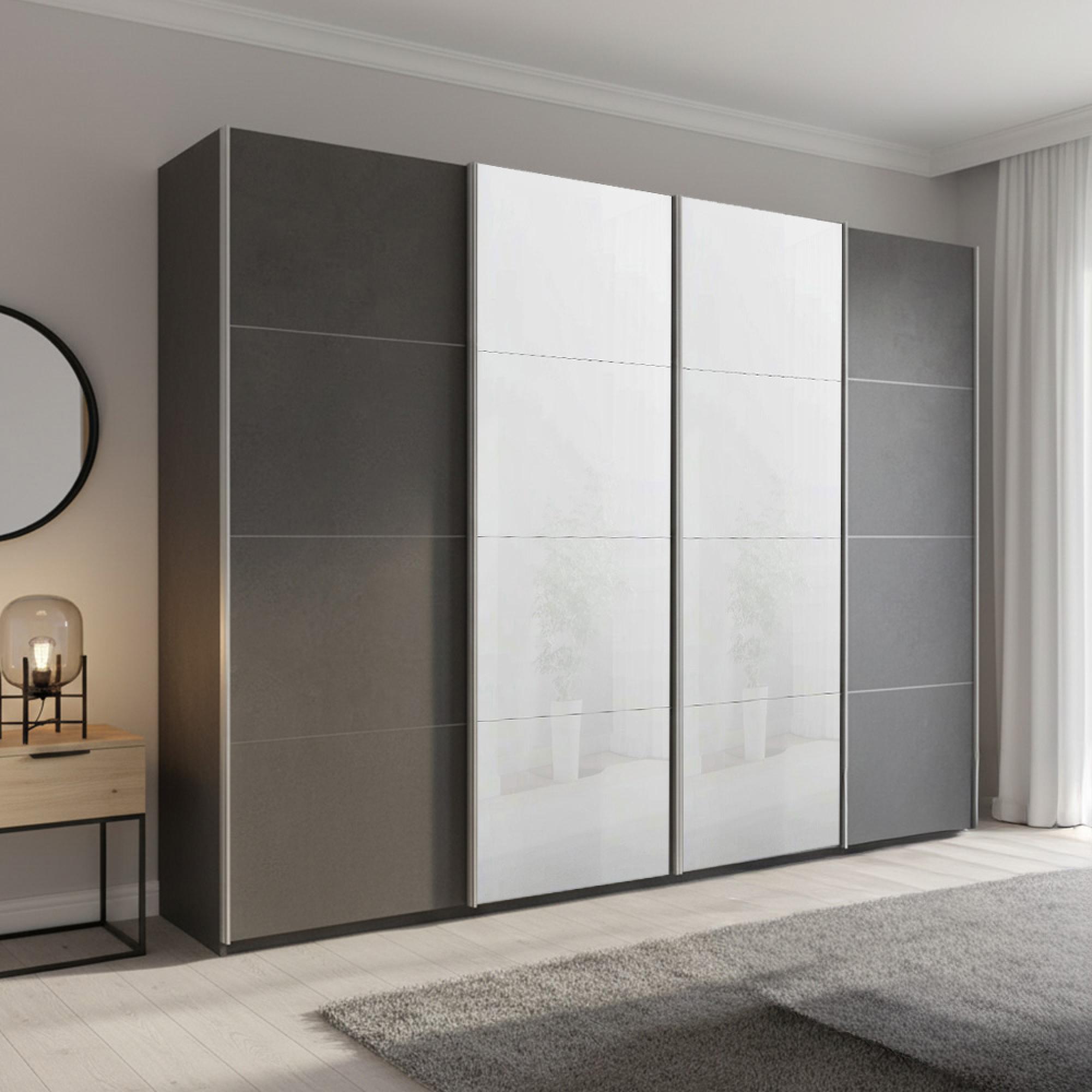 Rauch Beluga Extra 271cm 4 Door Sliding Wardrobe - White High Gloss and Graphite Front