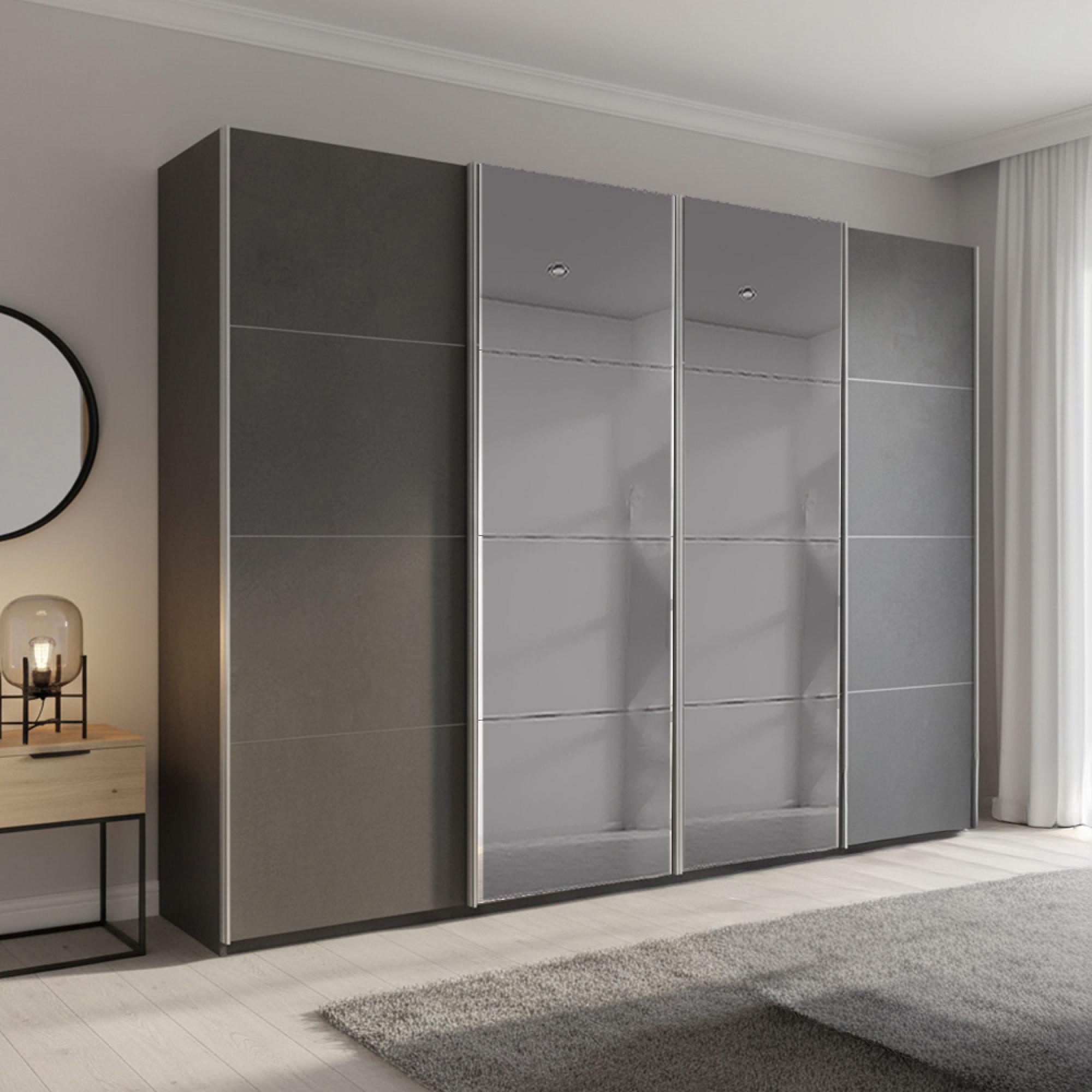 Rauch Beluga Extra 271cm 4 Door Sliding Wardrobe with Grey Mirror - Graphite