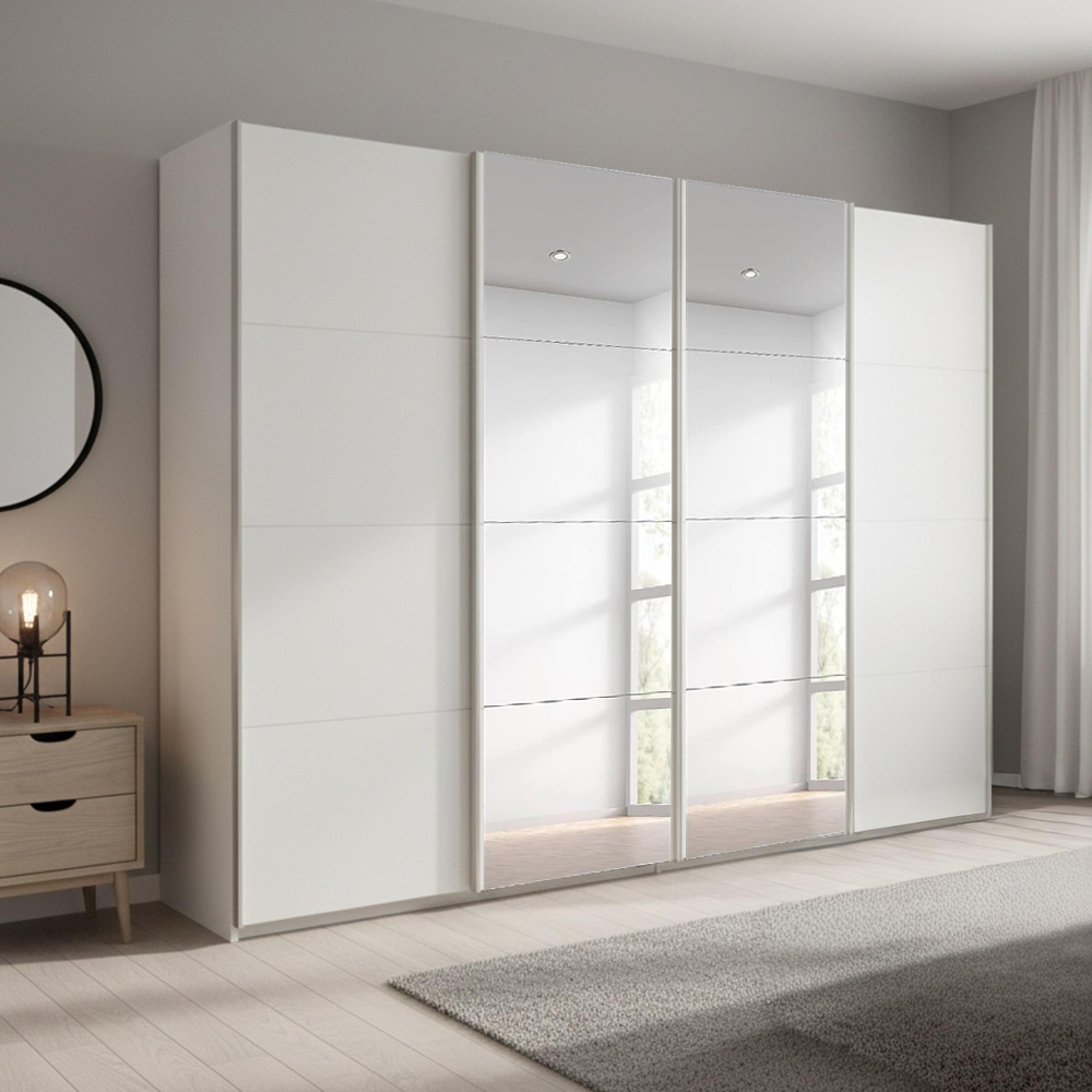 Rauch Beluga Extra 271cm 4 Door Sliding Wardrobe with Mirror - Alpine White