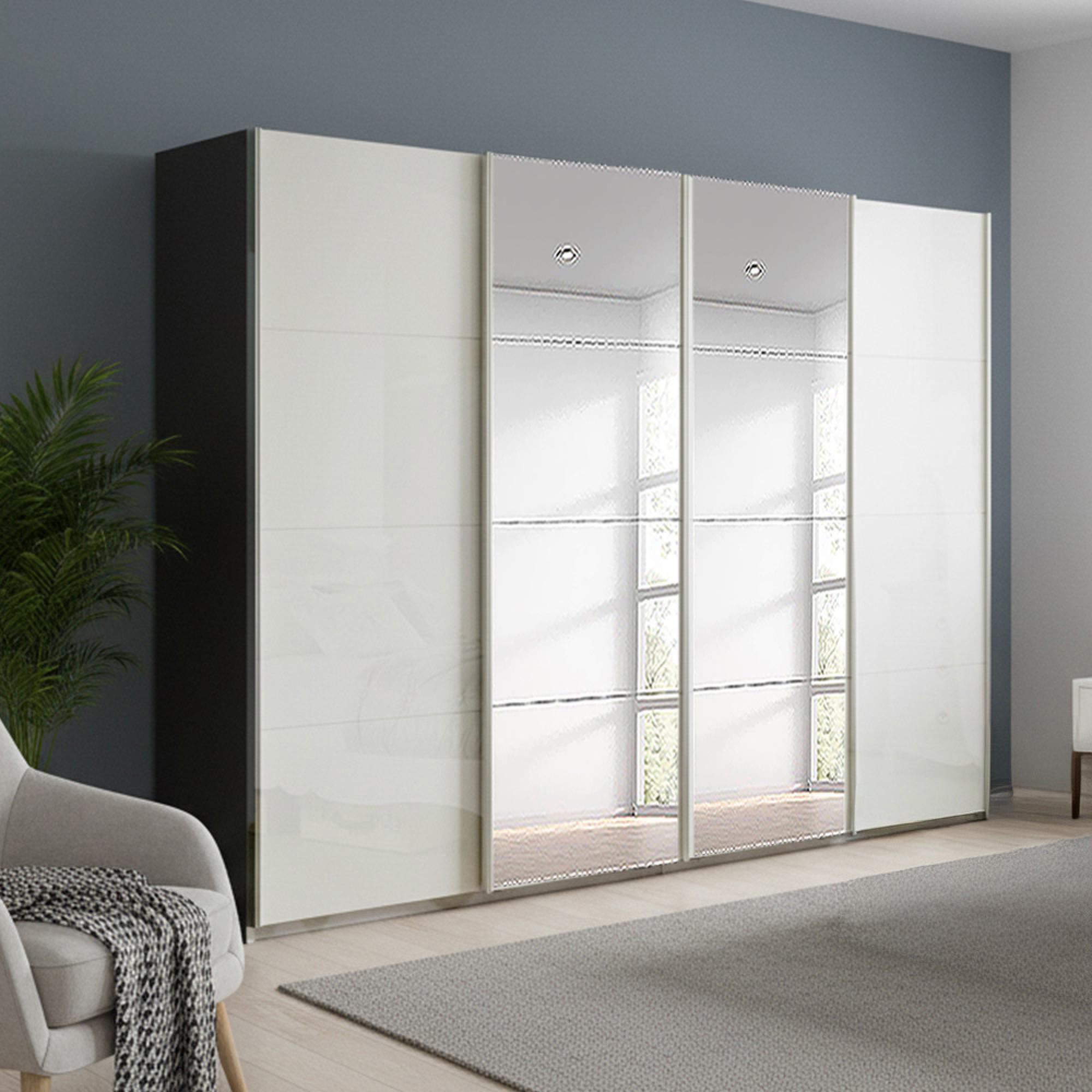 Rauch Beluga Extra 271cm 4 Door Sliding Wardrobe with Mirror - Graphite and White High Gloss